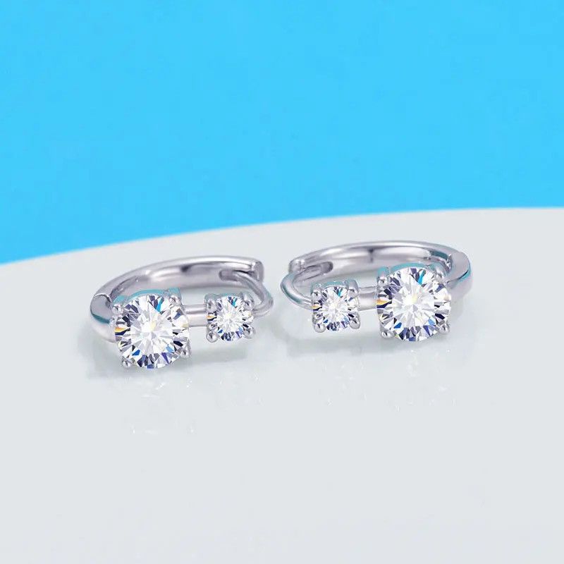 Other 925 Silver 0.6 Carat * 2 Moissanite Double Diamond Earrings Size ONE SIZE - 4 Thumbnail