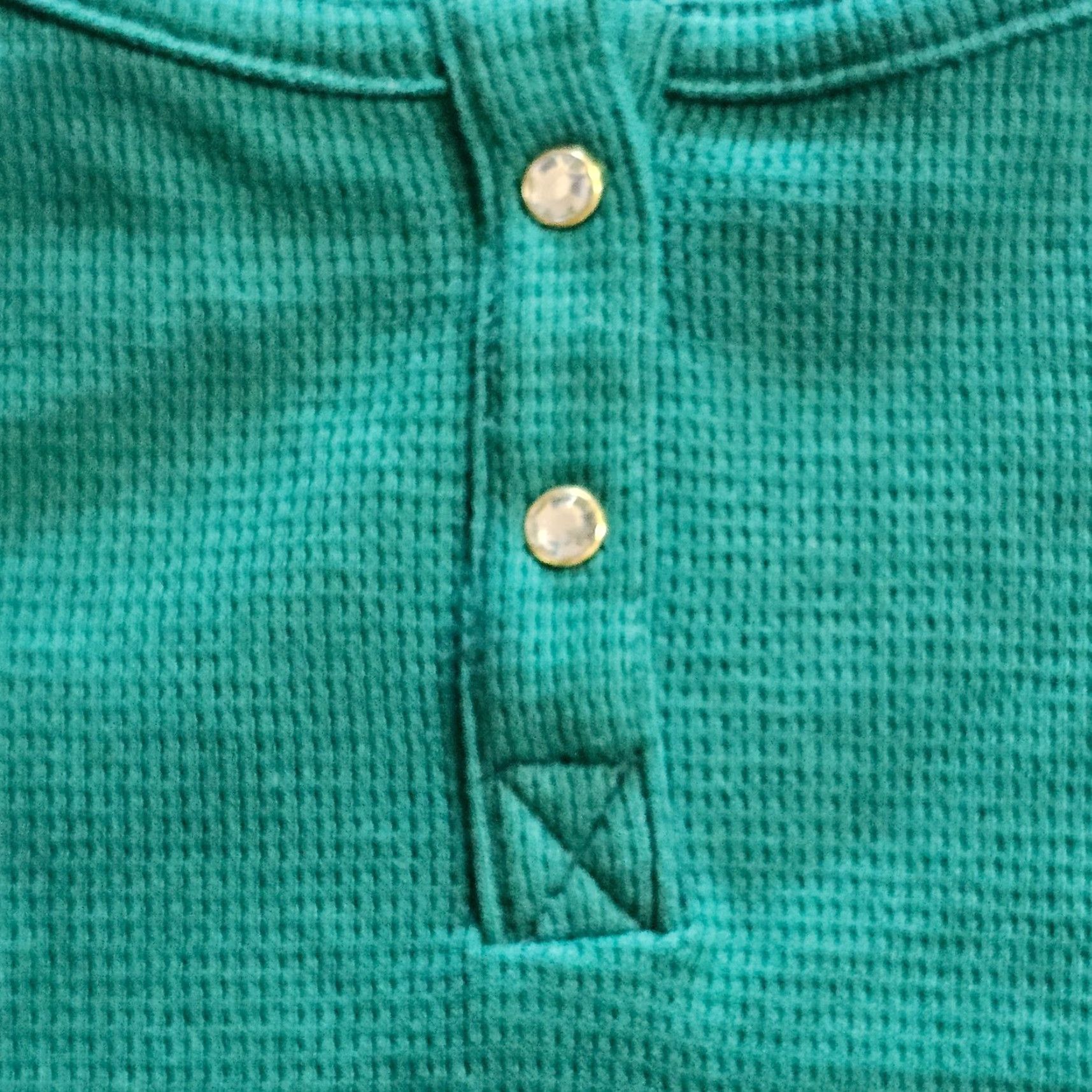 Quacker Factory Quacker Factory Shirt Women XL Green Henley Thermal Rhinestone Button Casual Size XL / US 12-14 / IT 48-50 - 4 Thumbnail