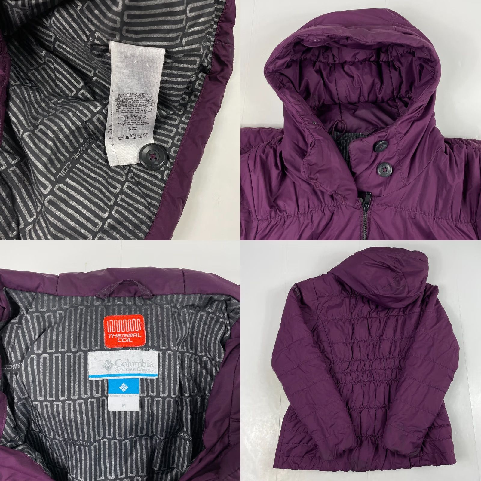 Vintage Columbia Jacket Womens Medium Purple Thermal Puffer Hooded Coat Jacket Outdoor Winter Skiing Compact Quilted Wind-Resistant Full Zip Size M / US 6-8 / IT 42-44 - 8 Thumbnail