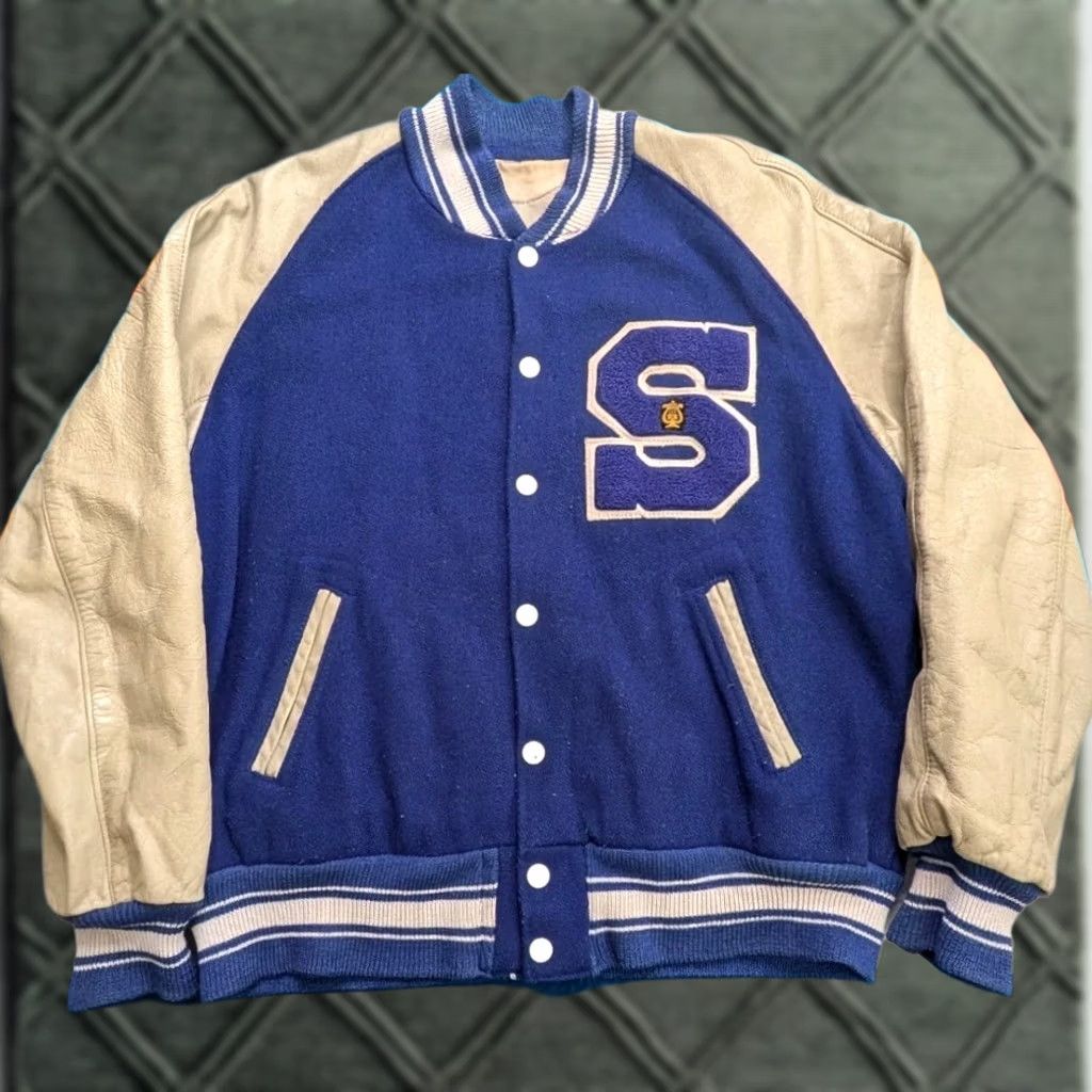Vintage VINTAGE Knickerbocker Wool Leather Varsity Letterman Jacket USA Flynntan Medium Blue Mens Size US M / EU 48-50 / 2 - 1 Thumbnail