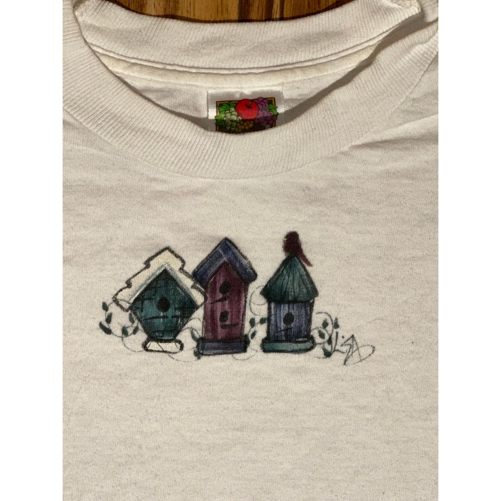 Fruit Of The Loom Vintage Bird Houses White Tshirt Size US L / EU 52-54 / 3 - 3 Thumbnail