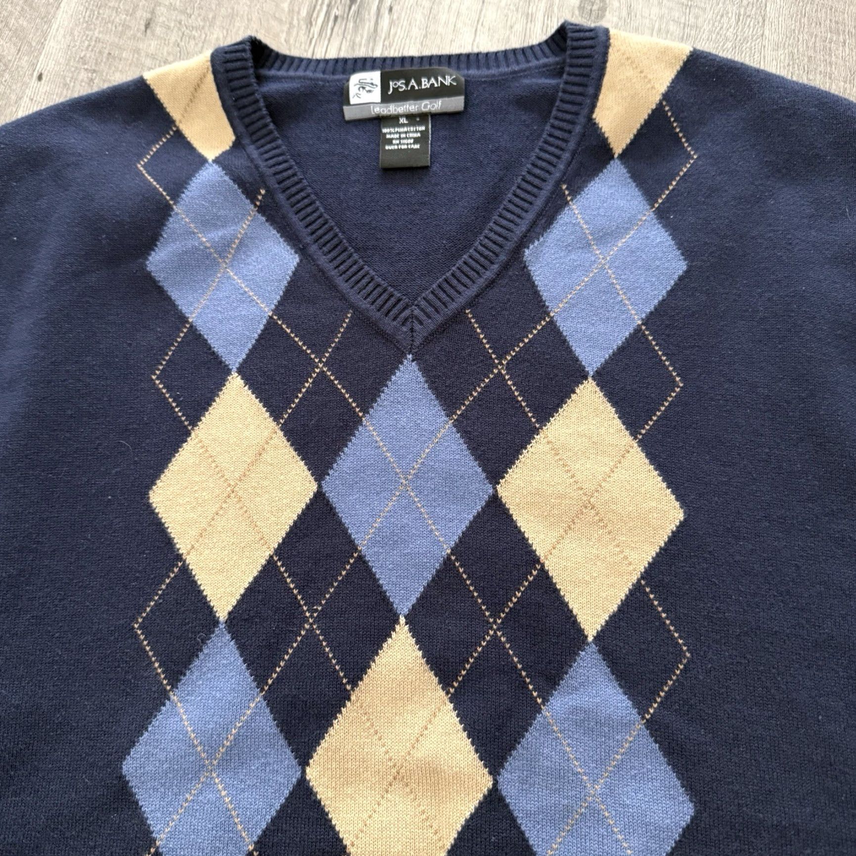 Jos. A. Bank Jos A Bank Leadbetter Golf Vest Men XL Blue Pima Cotton Argyle Print Lightweight Size US XL / EU 56 / 4 - 6 Thumbnail