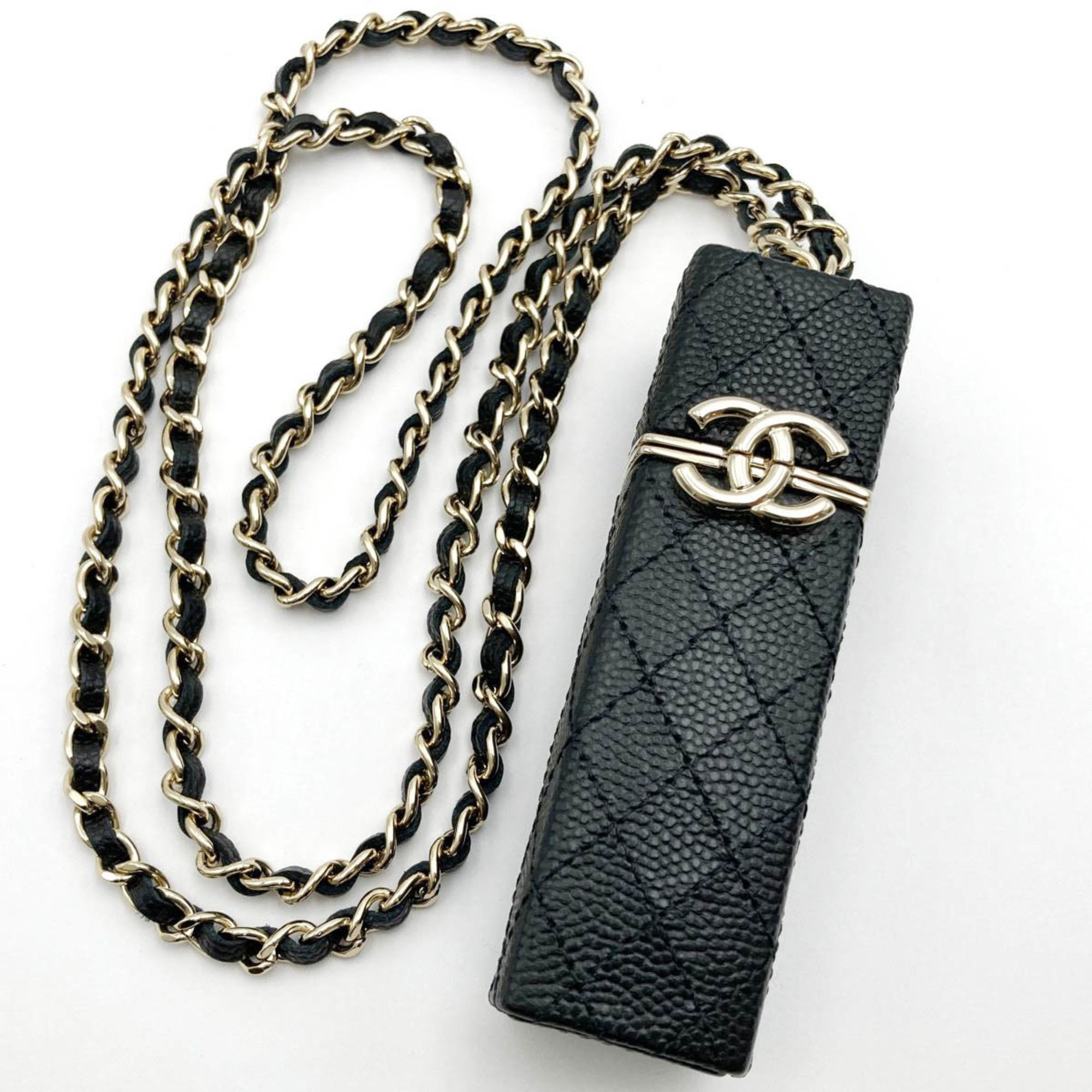 Chanel Chanel Here Mark Triple Coco Punching Handbag Enamel Black