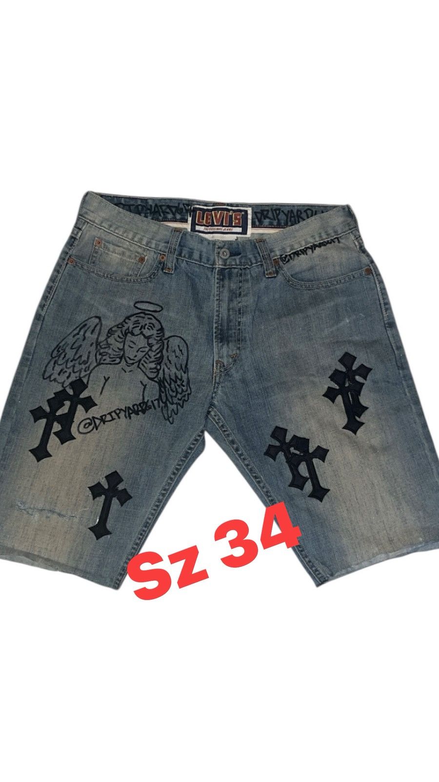 Angels X Crosses Sz 34 Custom Y2K Streetwear Handmade