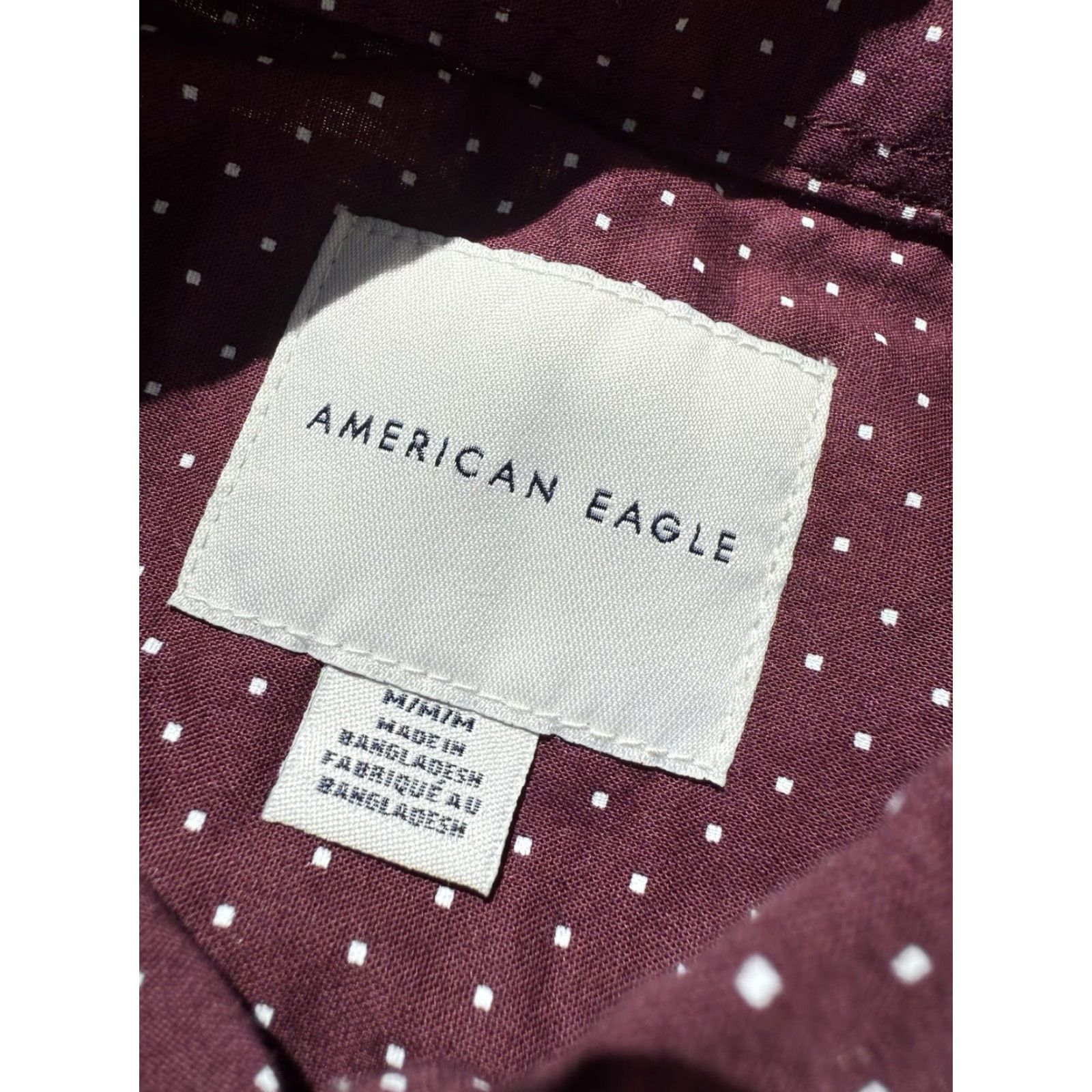 Vintage American Eagle Mens Maroon & White Polka Dot Button Down Collar Shirt M NWT Size US M / EU 48-50 / 2 - 4 Thumbnail