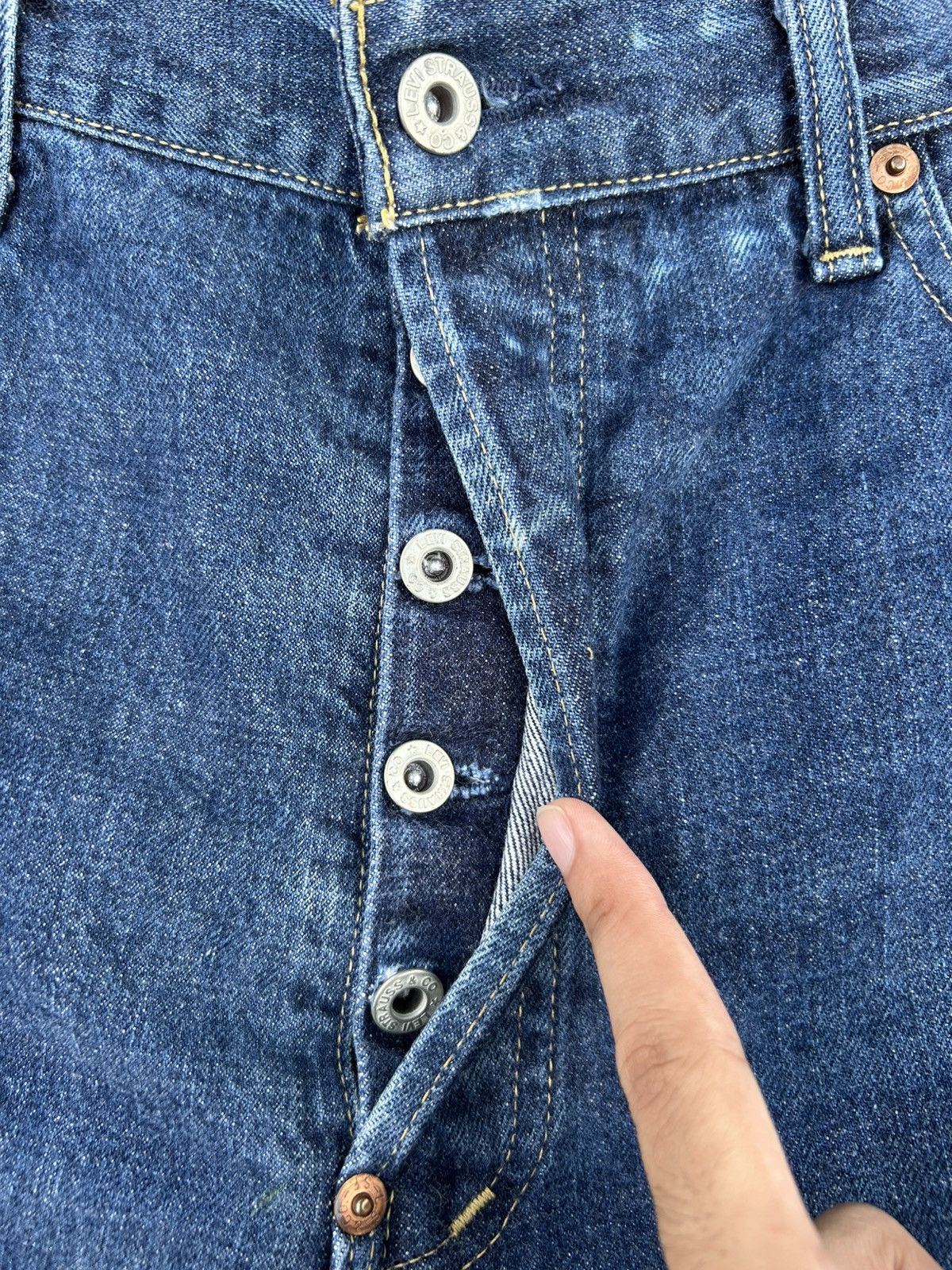 Kapital Vintage Levis Big E Selvedge Buckle Back Distressed Denim Size US 35 - 3 Thumbnail