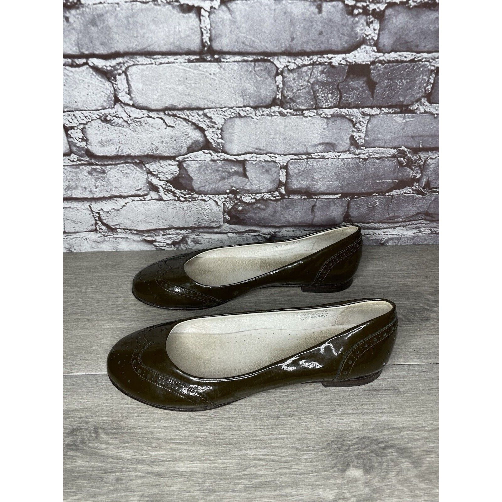 Toscano Calzoleria Toscana Brown Patent Leather Wingtip Ballet Flats Size US 10 / IT 40 - 15 Thumbnail