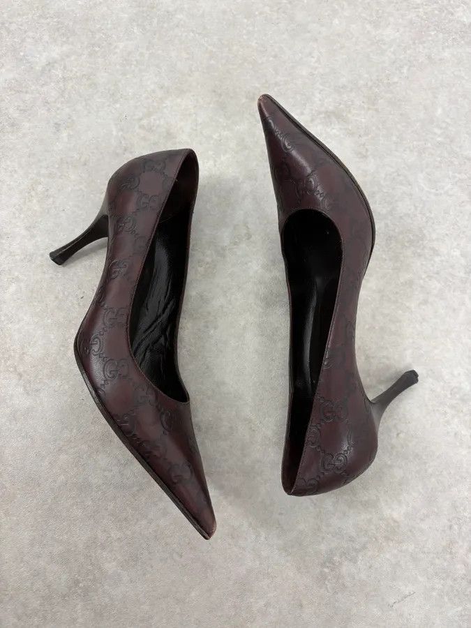 Gucci 2000s Gucci Brown Monogram Leather Heels Size US 6.5 / IT 36.5 - 6 Thumbnail