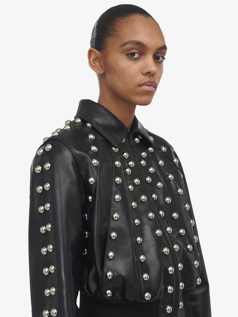 Alexander McQueen o1srvl11e0326 Studded Leather Bomber Jacket in Black Size M / US 6-8 / IT 42-44 - 5 Thumbnail