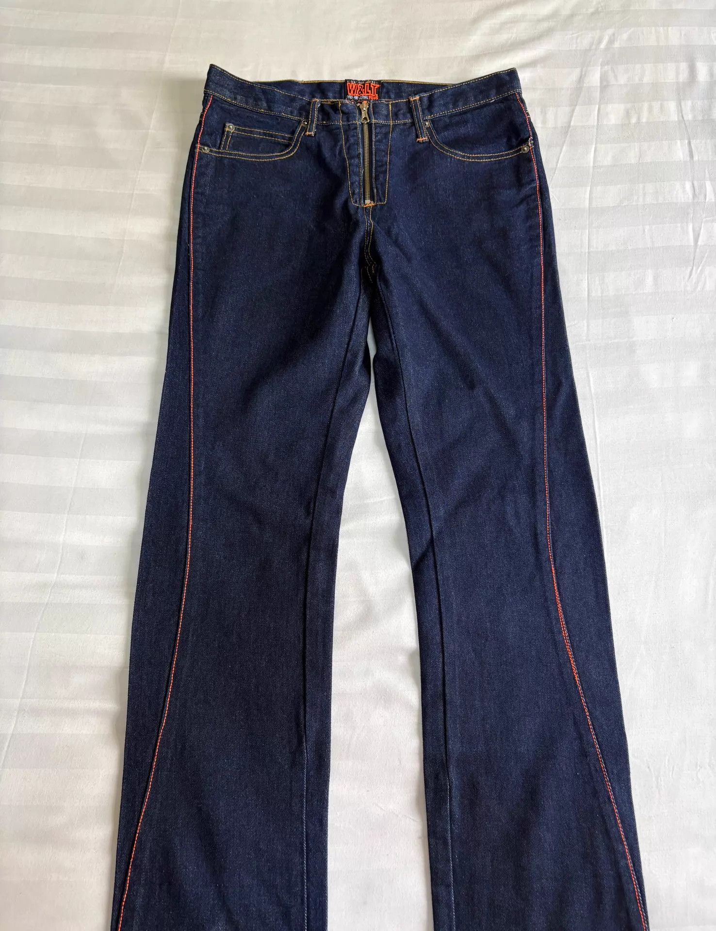 Walter Van Beirendonck W&LT Vintage Raw Denim Jeans: Topstitch Lightning Slim Size US 31 - 3 Thumbnail