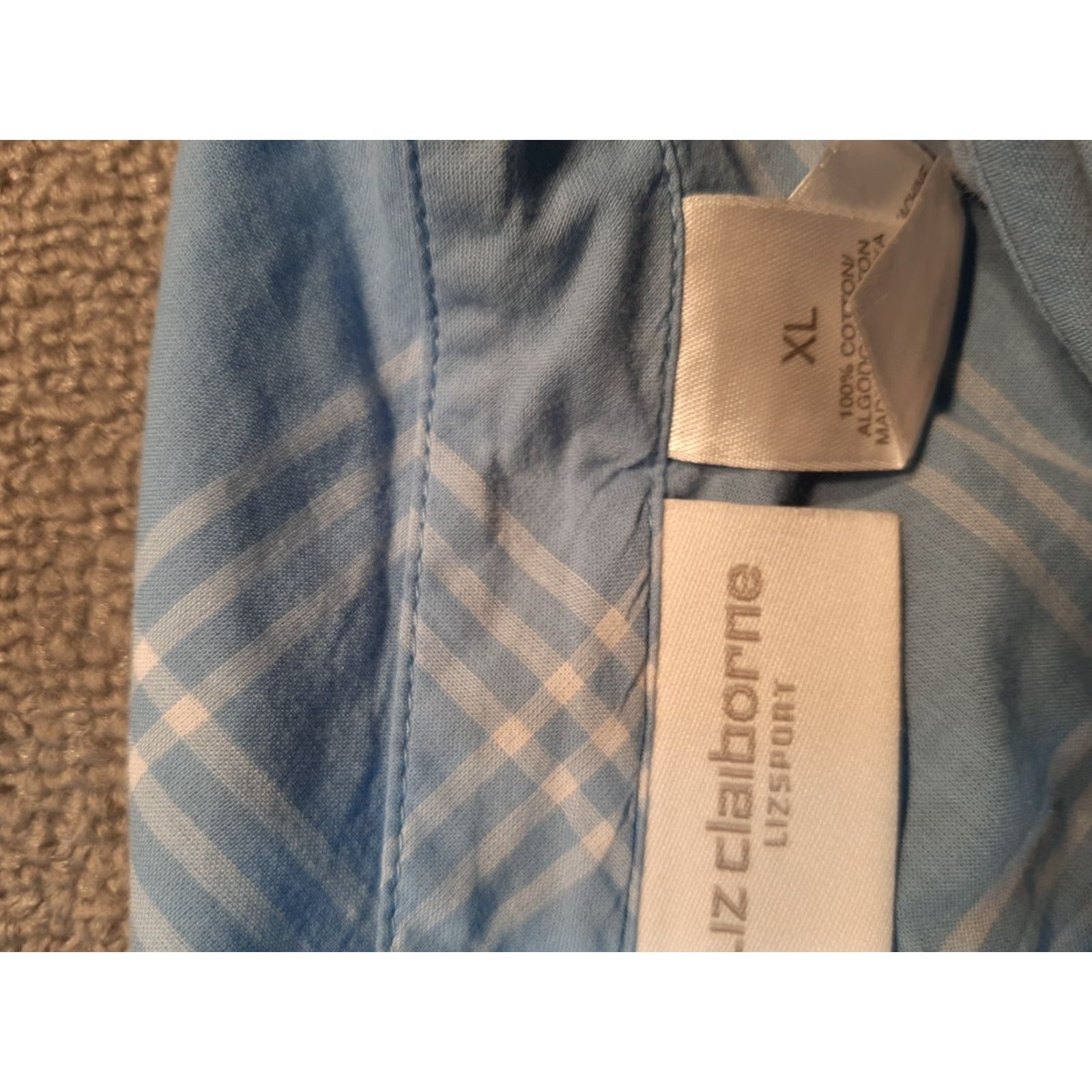 Liz Claiborne VINTAGE Liz Claiborne Liz sport Womens XL 3/4 Sleeve Blue Cotton Button Up Shirt Top Size XL / US 12-14 / IT 48-50 - 3 Thumbnail