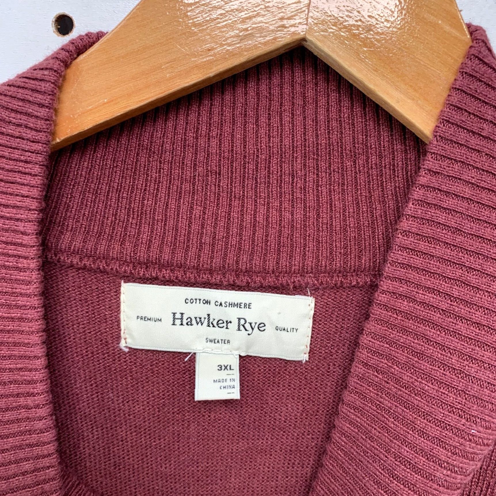 Vintage Hawker Rye Cotton Cashmere Sweater Mens 3XL Maroon 1/4 Quarter Zip Lightweight Size US XXL / EU 58 / 5 - 5 Thumbnail