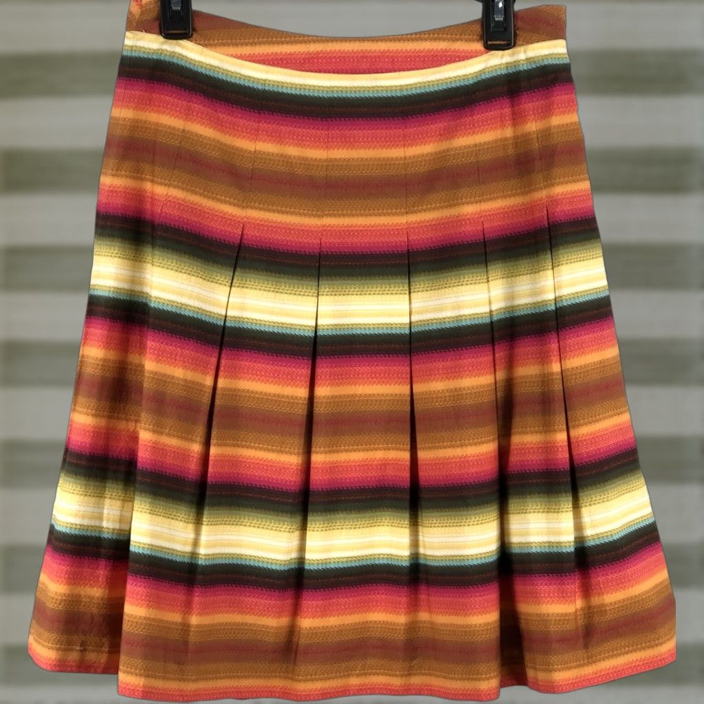 Talbots Talbots Skirt 8P Multicolor A-Line Pleated 28”W Knee Length BoHo Festival Southwestern Geometric Pattern Zipper Embellished Womens Size 30" / US 8 / IT 44 - 1 Thumbnail