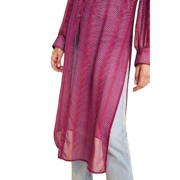 Anthropologie Maeve Sheer Magenta Button-Down Long Tunic Blouse Size XS / US 0-2 / IT 36-38 - 4 Thumbnail