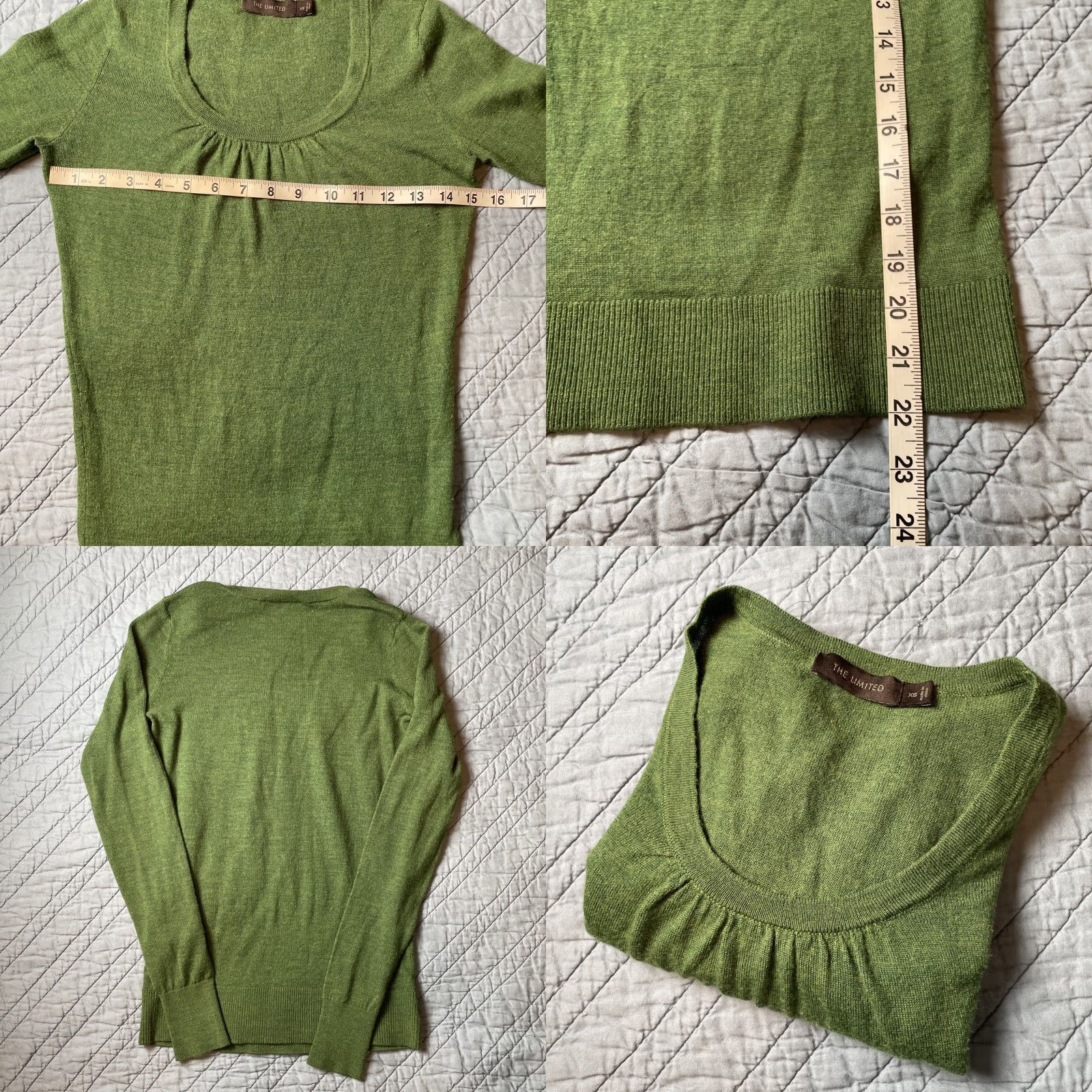 Vintage The Limited Sweater Women's XS Green Scoop Neck Knit Pullover Slim Wool Acrylic Preppy Bohemian Fairy Size XS / US 0-2 / IT 36-38 - 8 Thumbnail