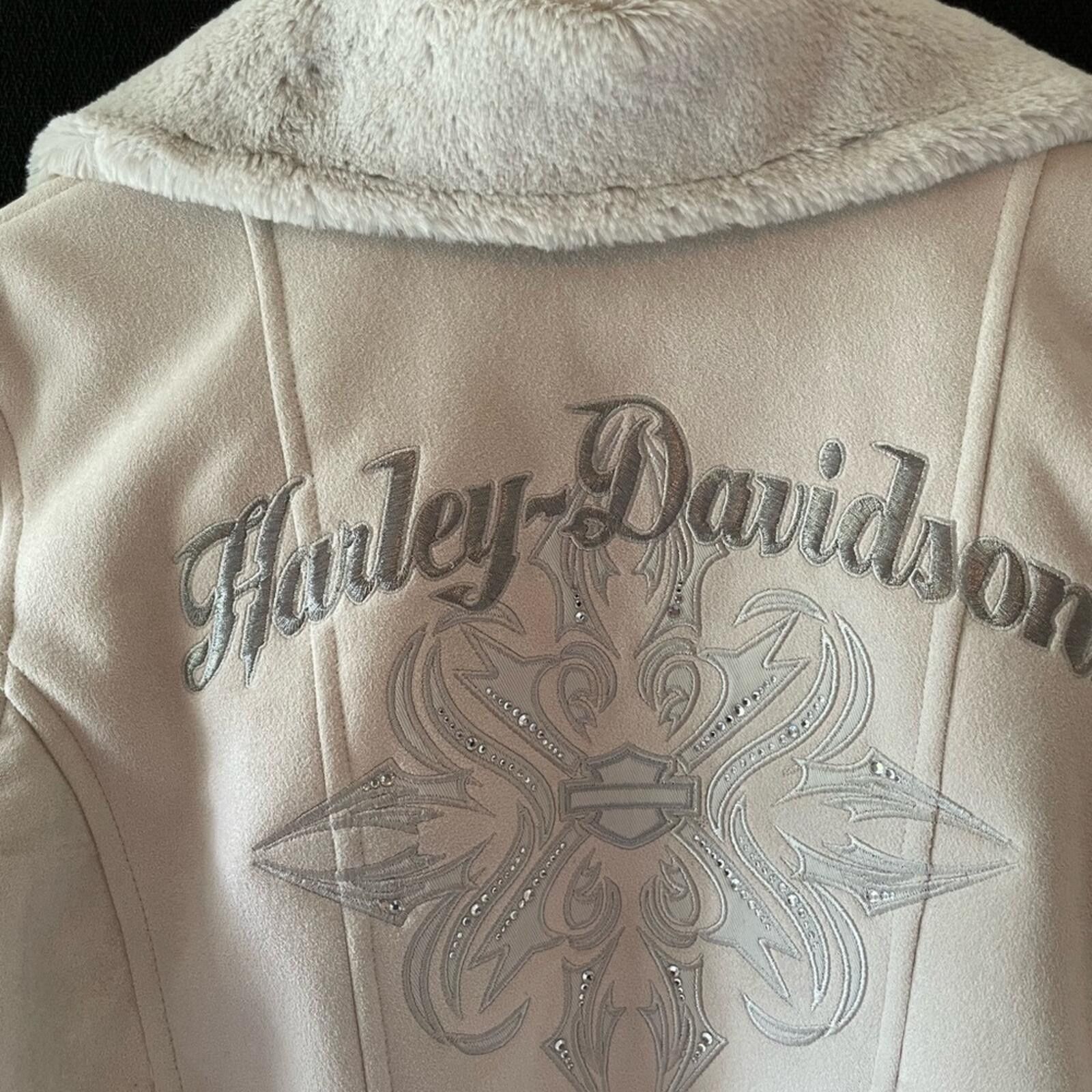 Harley Davidson Harley-Davidson Cream Faux Suede Zip Front Jacket Size L / US 10 / IT 46 - 9 Thumbnail