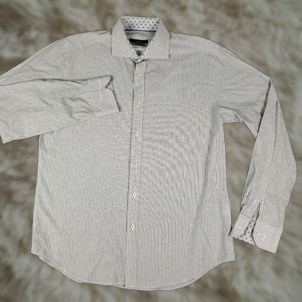 BUGATCHI Bugatchi Shirt Mens Large Gray Striped Button-Up Long Sleeve Size US L / EU 52-54 / 3 - 1 Thumbnail