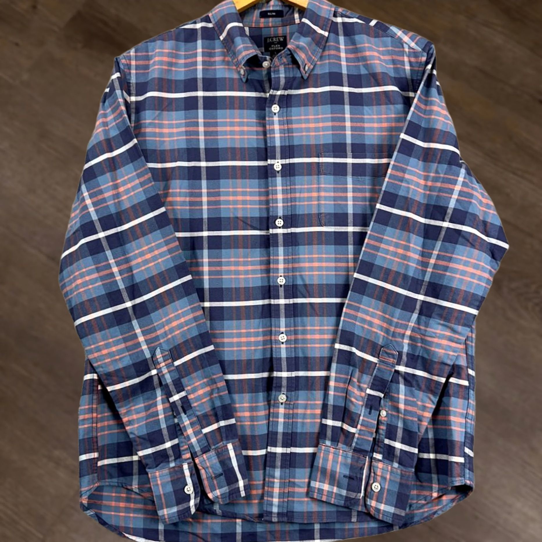 Vintage J Crew Flex Oxford Button Down Shirt Men Large Blue Plaid Slim Fit Pocket Casual Size US L / EU 52-54 / 3 - 1 Thumbnail