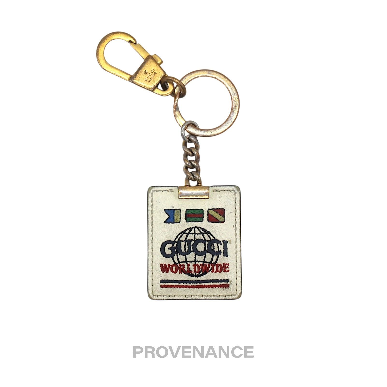 Gucci 🔴 Gucci Embroidered Worldwide logo Keychain - White Leather Size ONE SIZE - 1 Thumbnail