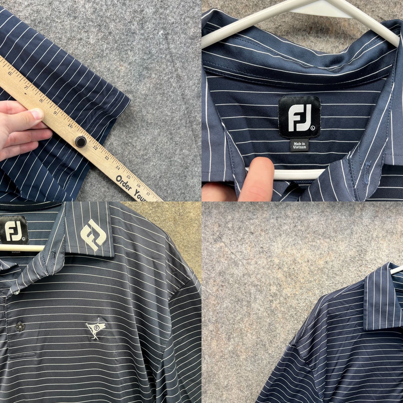 Footjoy FootJoy Polo Shirt Mens Large Blue Striped Knit Golf Club Logo Flags Golfer Shirt Regular Shirt Polo Mens Large Blue Striped Knit Golf Club Logo Flags Size US L / EU 52-54 / 3 - 8 Thumbnail