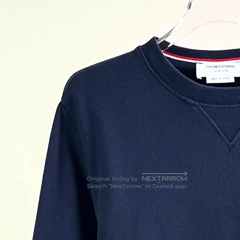 Thom Browne Thom Browne Classic Four Stripe Navy Blue Round Neck Sweat Size US L / EU 52-54 / 3 - 3 Thumbnail