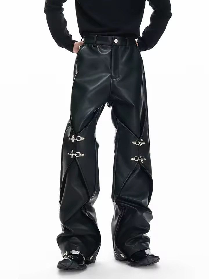 Jean Long Black Pu Leather Straight Pants Size US 29 - 6 Thumbnail