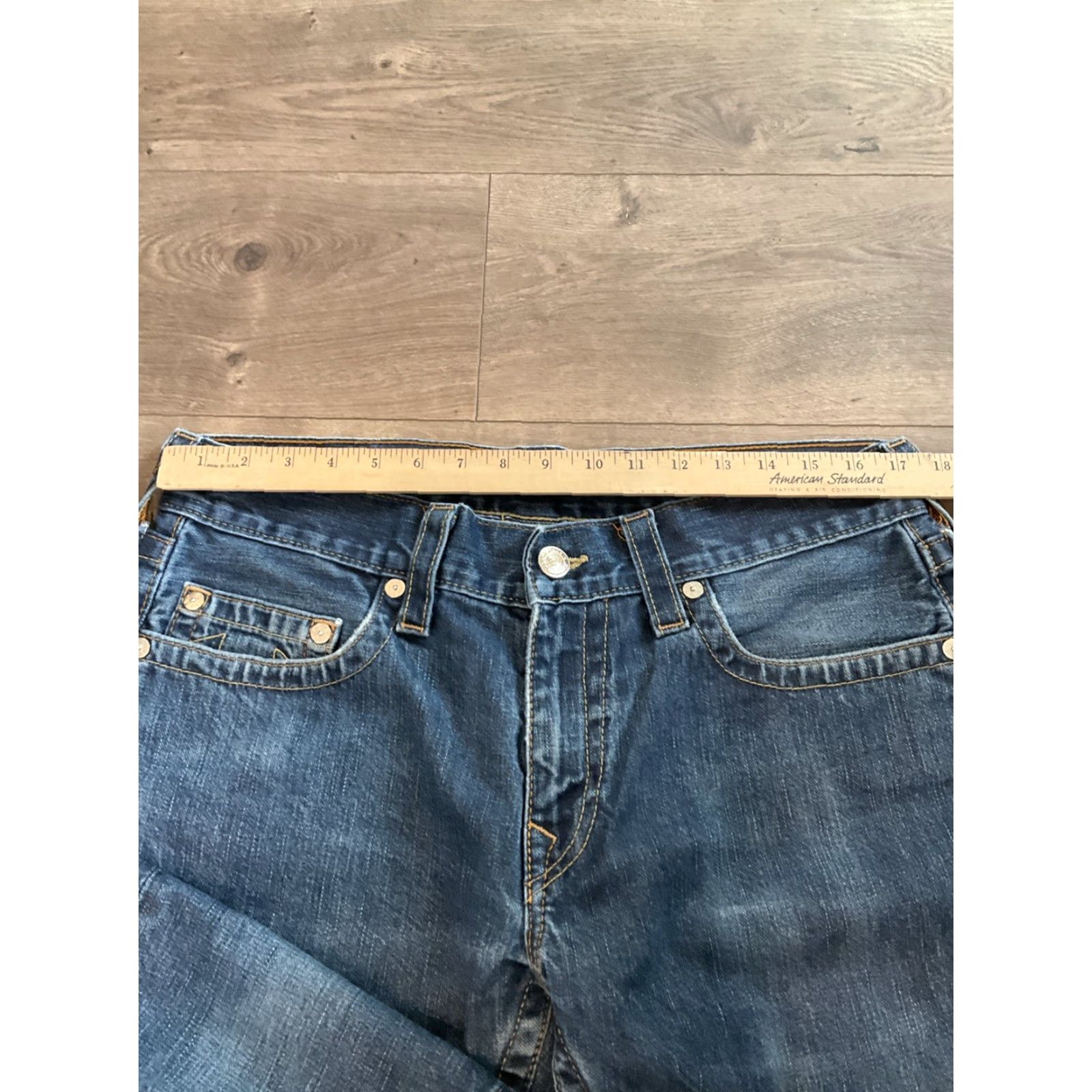 True Religion True Religion Jeans Ricky Relaxed Straight Mens 33 Inseam 34 Blue Denim Cotton 5-Pocket Logo Zipper Closure Size US 33 - 4 Thumbnail