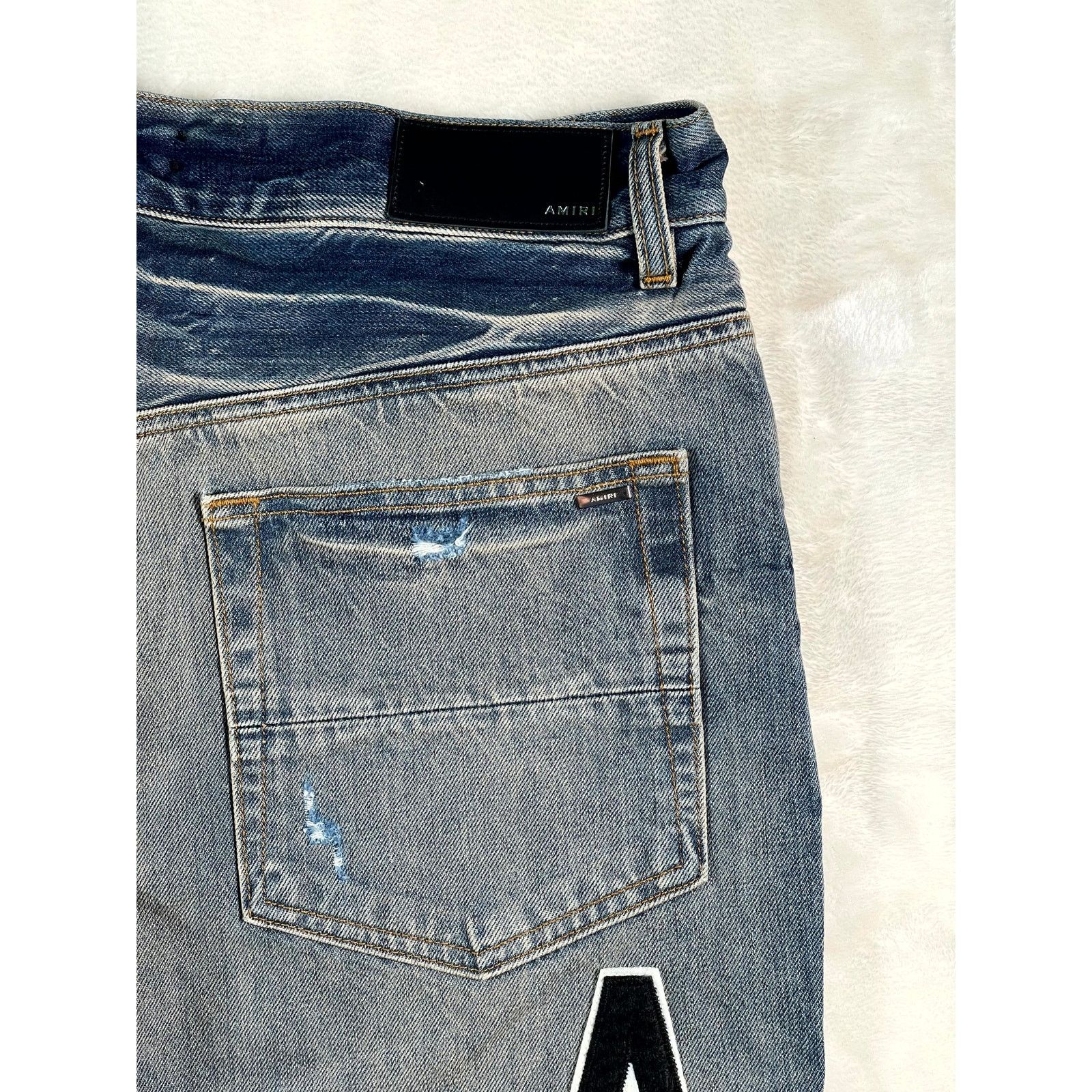 Amiri Amiri Vintage Indigo Hockey Logo Light Wash & Grey Jeans Size US 32 / EU 48 - 4 Thumbnail