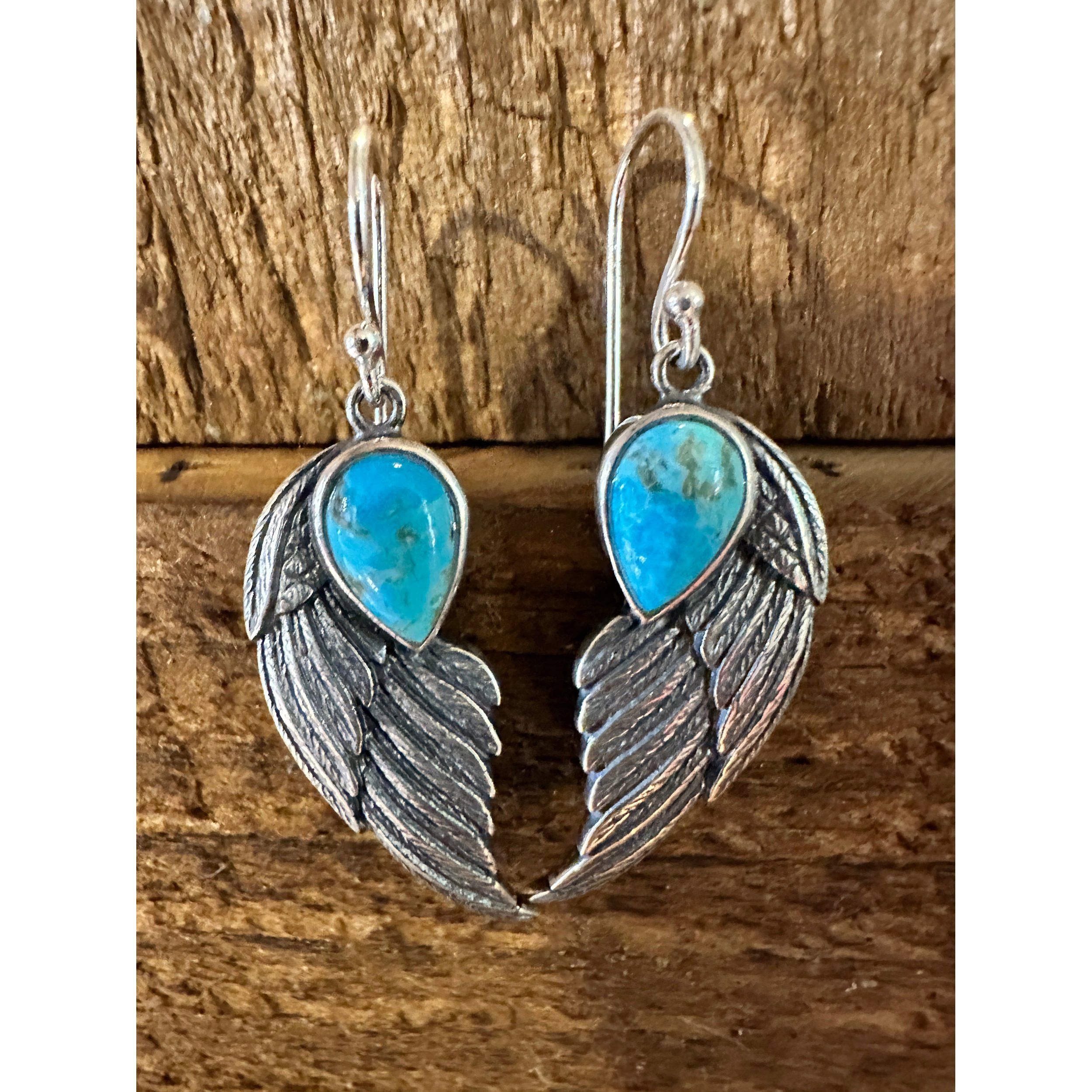 Other Navajo Eagle Wing Turquoise Earrings in Sterling Silver - Ha Size ONE SIZE - 2 Thumbnail