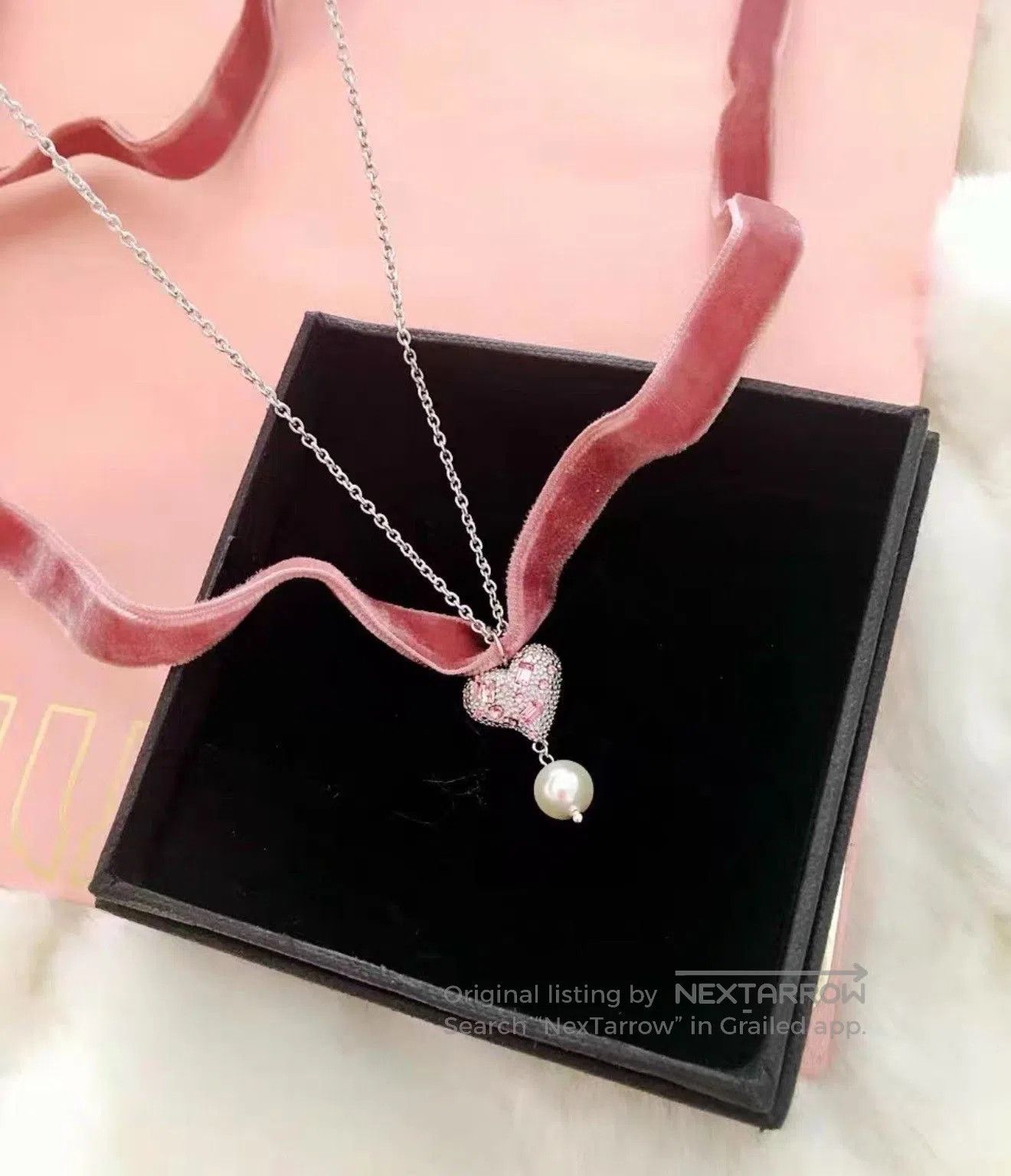 Miu Miu Miu Miu Heart Pearl Pendant Necklace. Size ONE SIZE - 6 Thumbnail