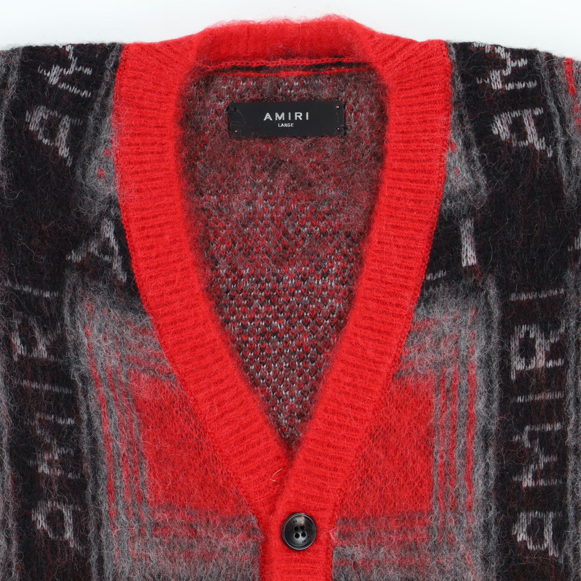 Amiri Red Check Brushed Mohair Intarsia Logo Cardigan Size US L / EU 52-54 / 3 - 6 Thumbnail