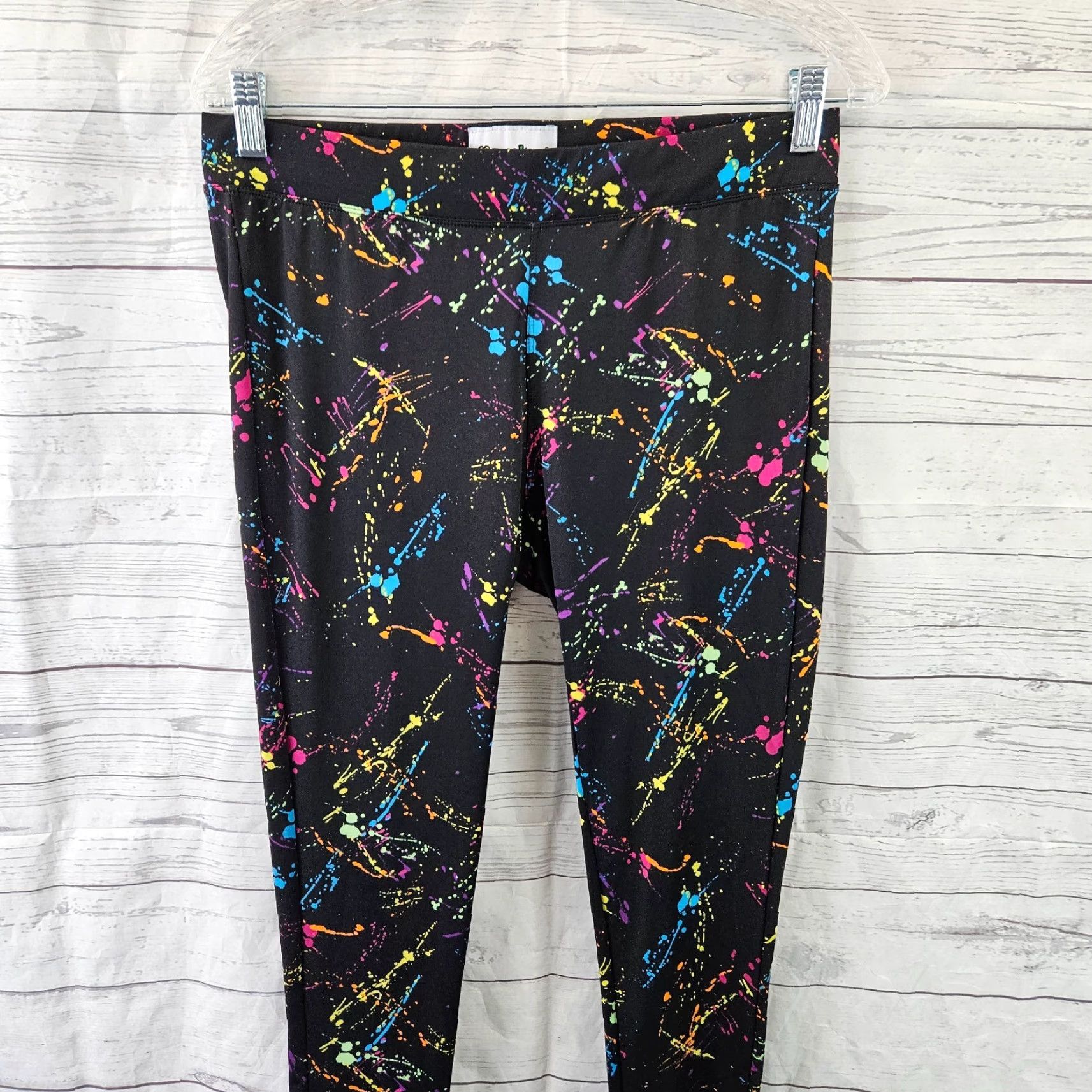 Pinko Tipsy Elves Leggings Womens M Black Pink Paint Splatter Multicolor 90s Colorful Logo? Size 32" / US 10 / IT 46 - 2 Thumbnail