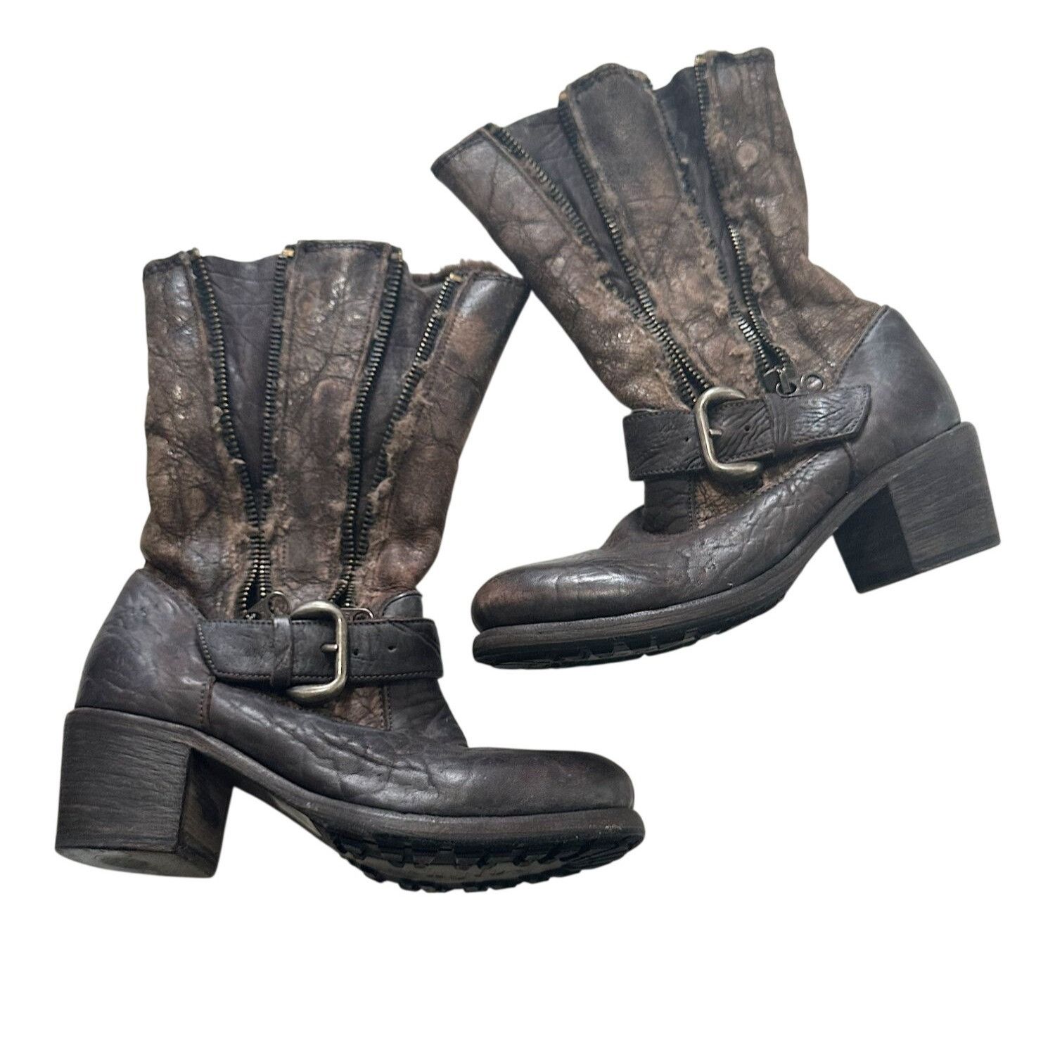 Other Nylo Distressed Leather Shearling Double Zip Booties Brown E Size US 9 / IT 39 - 2 Thumbnail