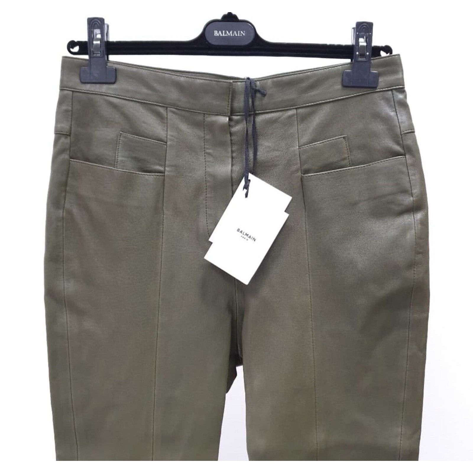 Balmain NWT Balmain Khaki Leather Slim Pants Sz.42 Size 30" / US 8 / IT 44 - 2 Thumbnail