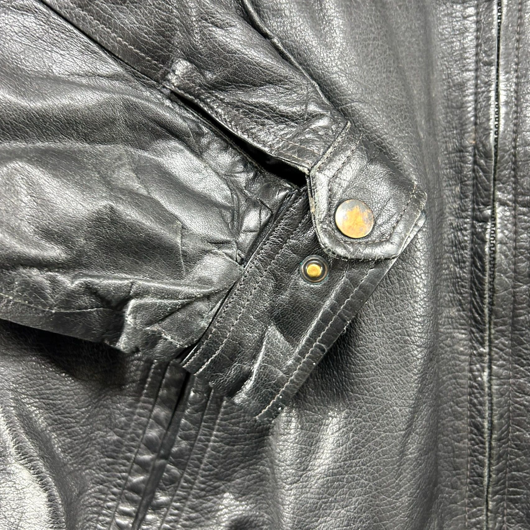 Vintage VINTAGE OutBrook Jacket Mens XL Black Bomber Leather Real Patina 90s Streetwear Zip Size US XL / EU 56 / 4 - 5 Thumbnail