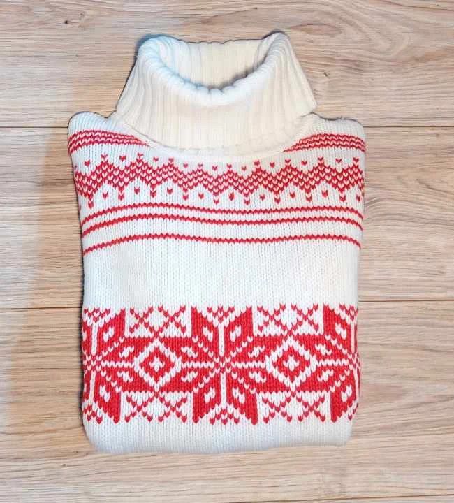 Other 100% wool sweater turtleneck jumper ecru red vintage Size L / US 10 / IT 46 - 2 Thumbnail