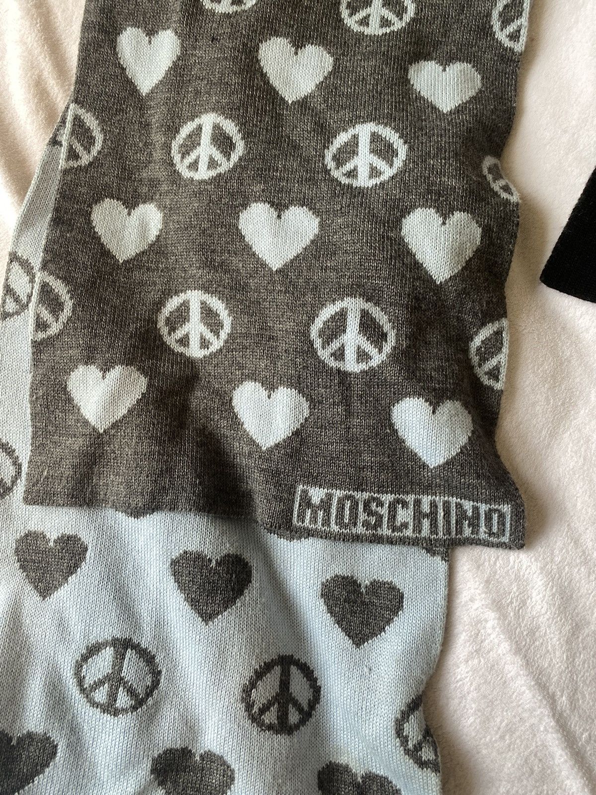 Moschino Wool/cashmere peace and love monogram scarf Size ONE SIZE - 2 Thumbnail