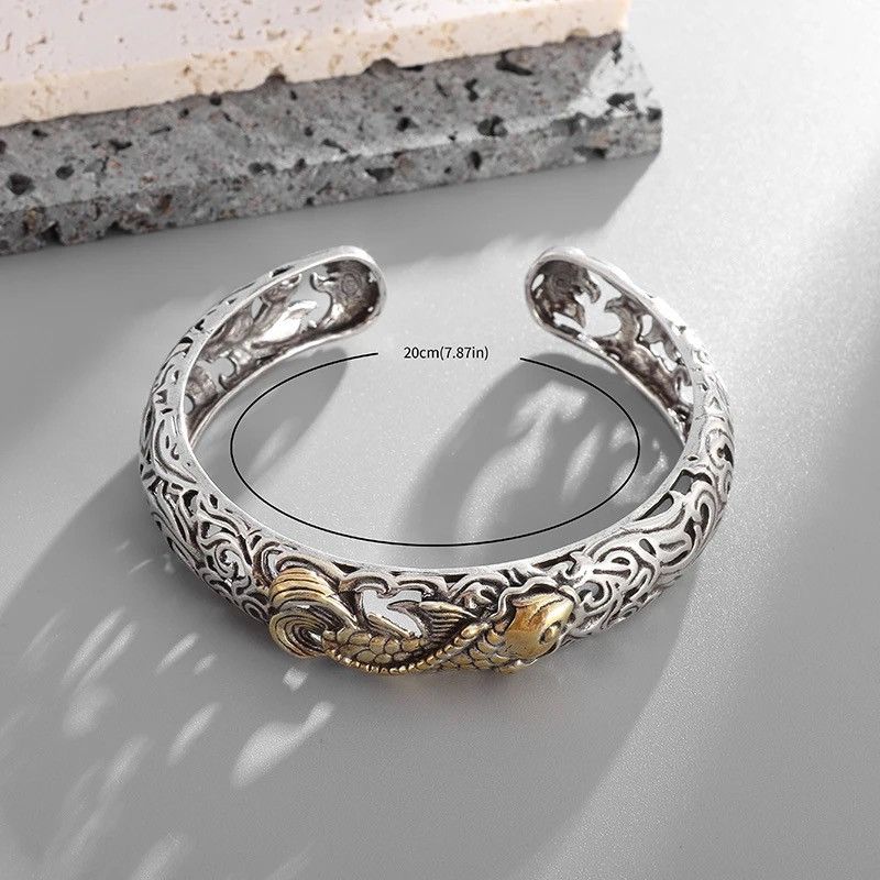 Jewelry × Vintage Koi Fish Carved Pattern Bangle Size ONE SIZE - 6 Thumbnail