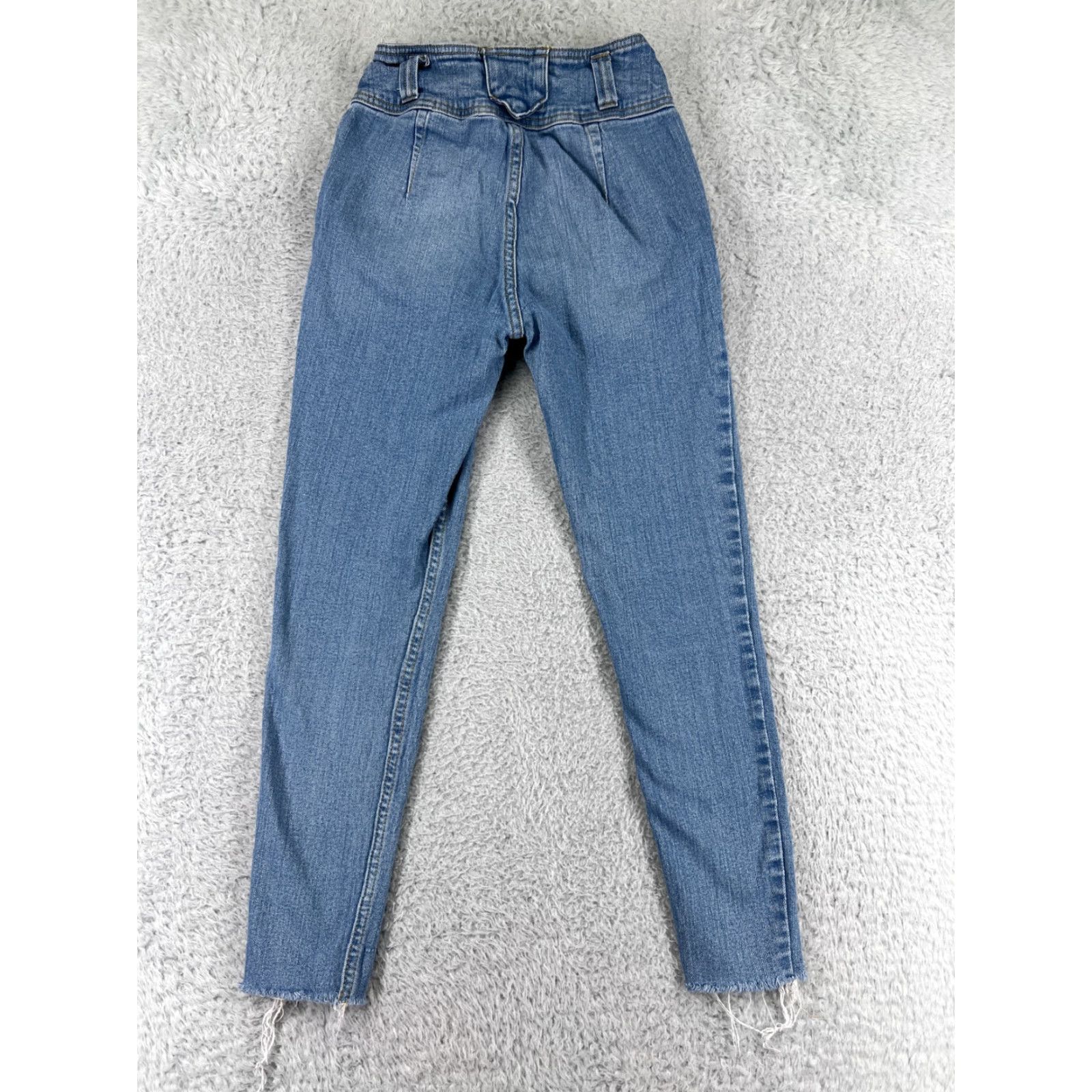 Forever 21 FOREVER 21 Jeans Women's Blue Denim Skinny 25 High Rise Cotton Blend 5-Pocket Stretch Pockets Logo Raw Hem Vintage No Size 42" / US 20 - 2 Thumbnail