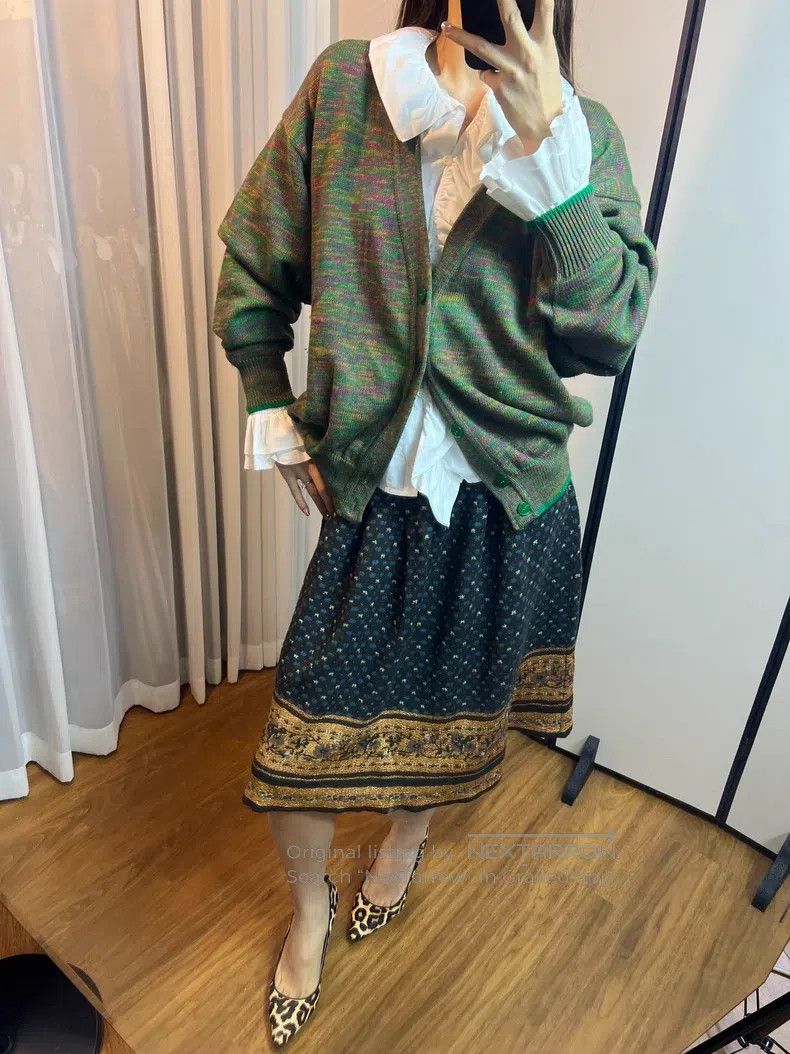 Kenzo Kenzo Christmas 100% Wool Loose Green Knit Open Cardigan J Size L / US 10 / IT 46 - 9 Thumbnail