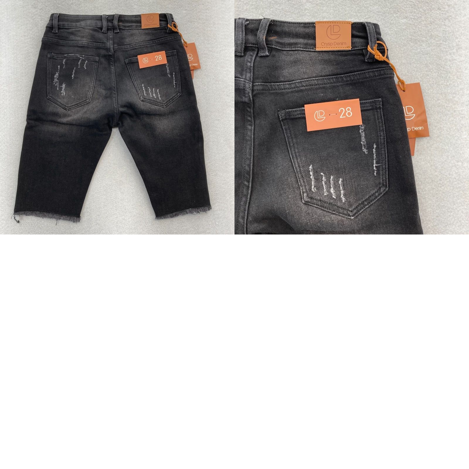 Denime Crysp Denim Jeans Shorts Jorts Mens 28 Black Stretch Denim Distressed Patches NWT Skull Theme Size US 28 / EU 44 - 9 Thumbnail