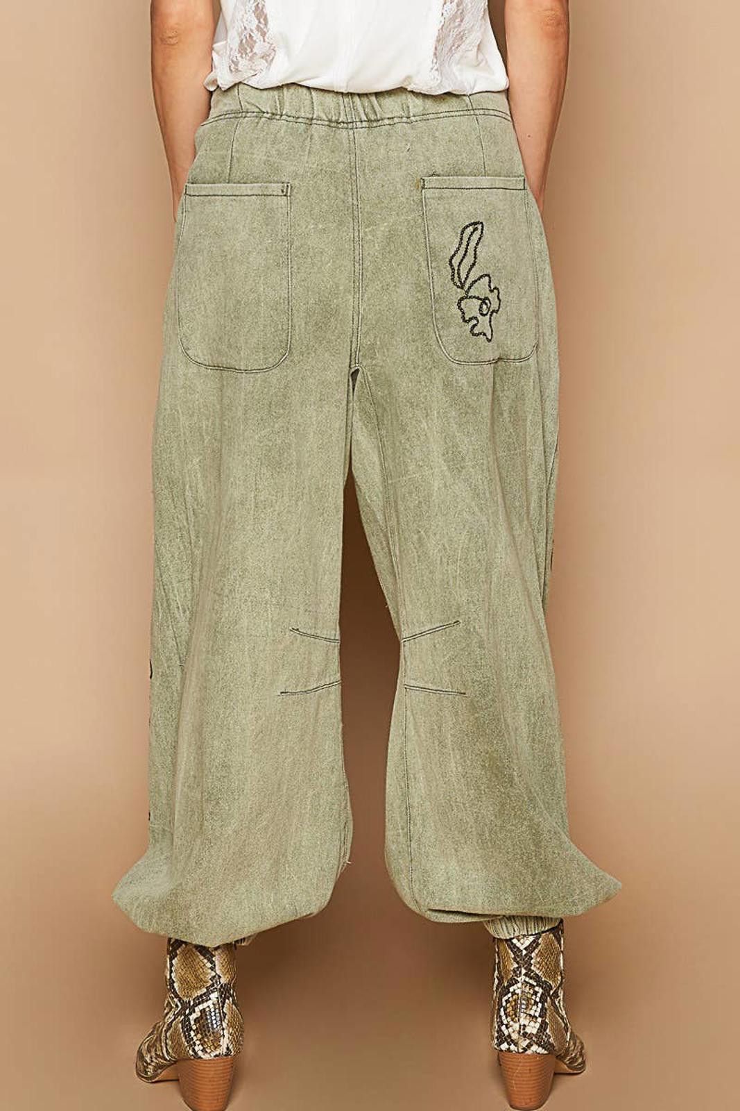 Other Floral Embroidered Pattern Solid Twill Jogger Pants by POL Size 32" / US 10 / IT 46 - 7 Thumbnail