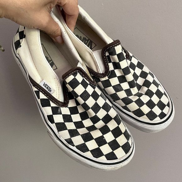Vans Vans Black/Ecru Classic Checkerboard Slip-on Sneakers Size US 6 / IT 36 - 2 Thumbnail