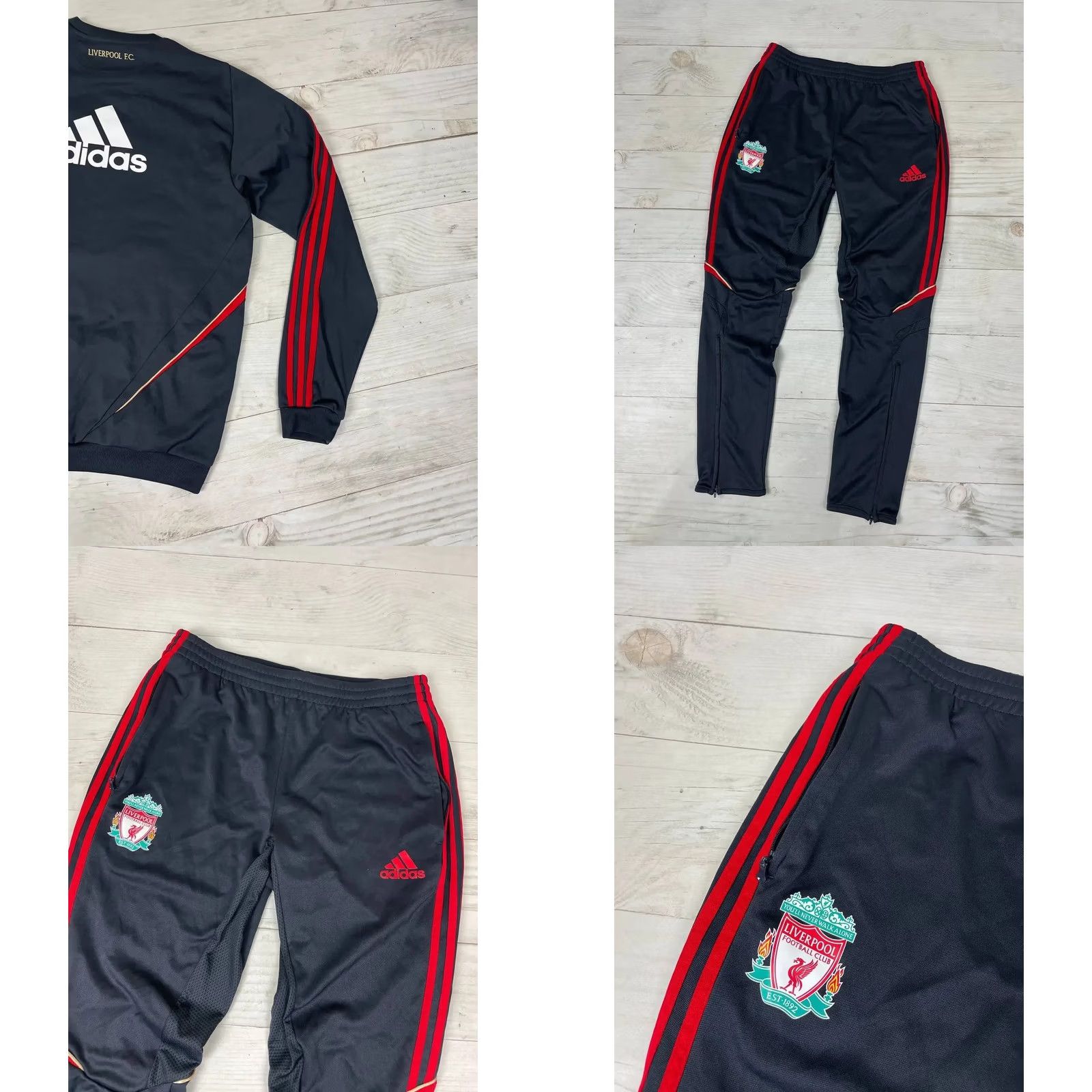 Adidas VINTAGE Adidas Liverpool Tracksuit Jacket Pants Men Size L Black Adidas Tracksuit Men L Black Football 2009 2010 Size 42R - 10 Thumbnail