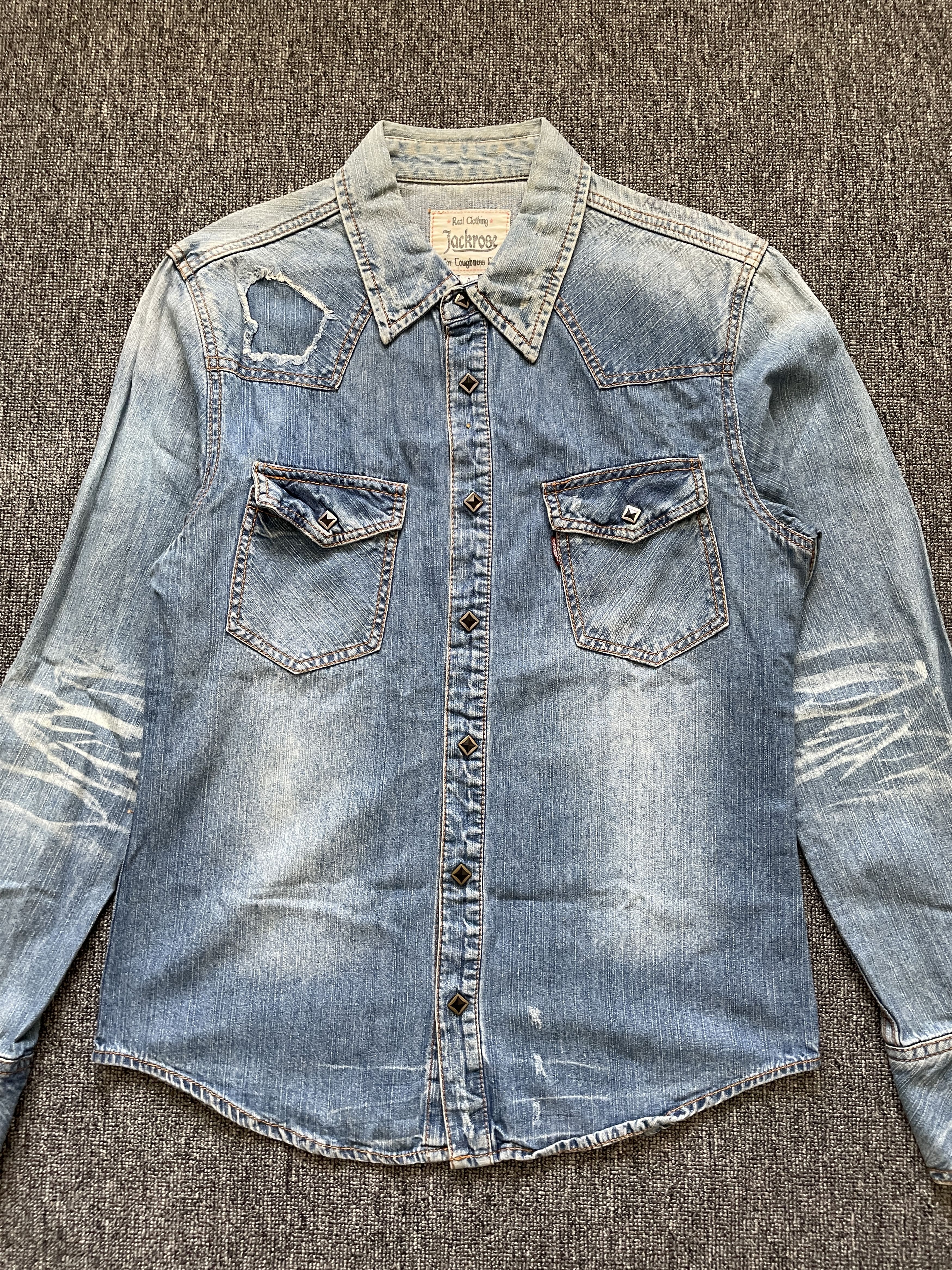 JACKROSE Jack Rose Classic Distressed Western Cowboy Denim Shirt Size US M / EU 48-50 / 2 - 3 Thumbnail