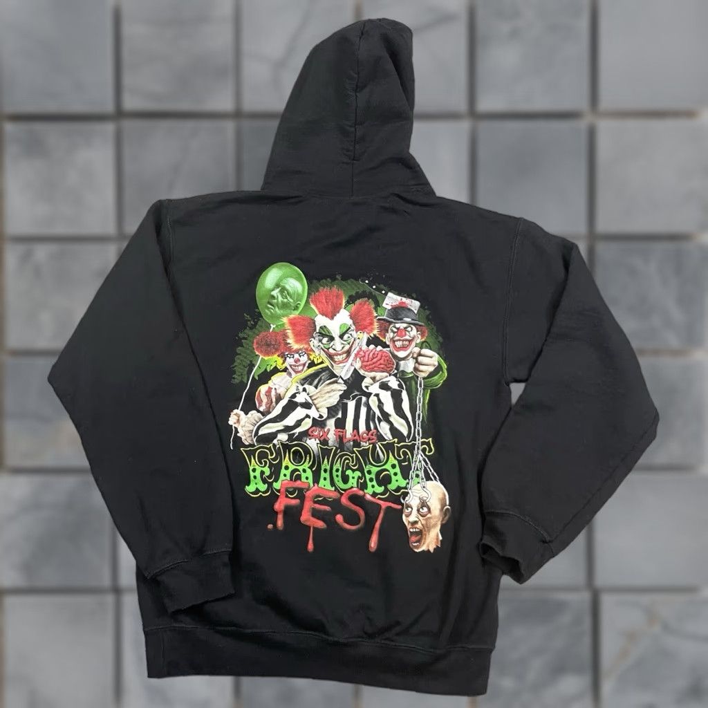 Vintage Six Flags Hoodie Adult Small Black Fright Fest Clowns Halloween Haunted S Shirt? Size US S / EU 44-46 / 1 - 1 Thumbnail