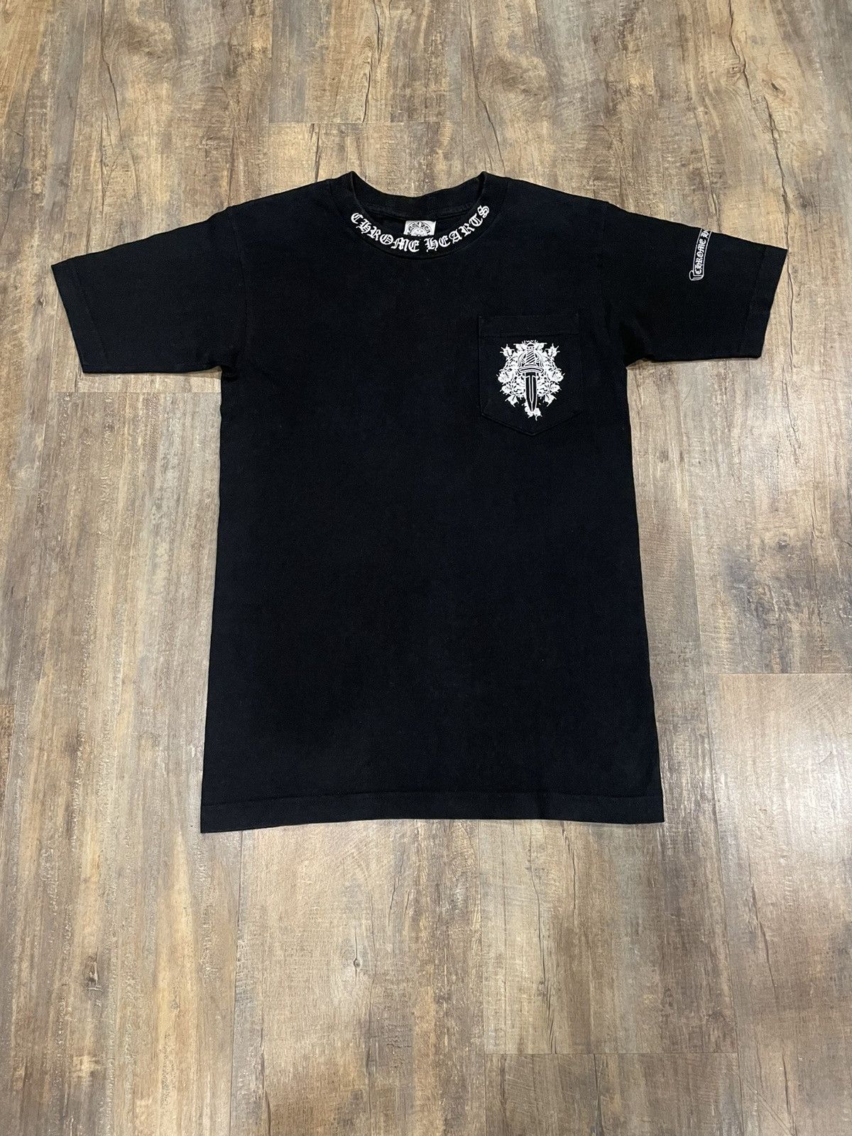 RARE Chrome Hearts Dagger Neck Logo Black Pocket Tee Jay-Z