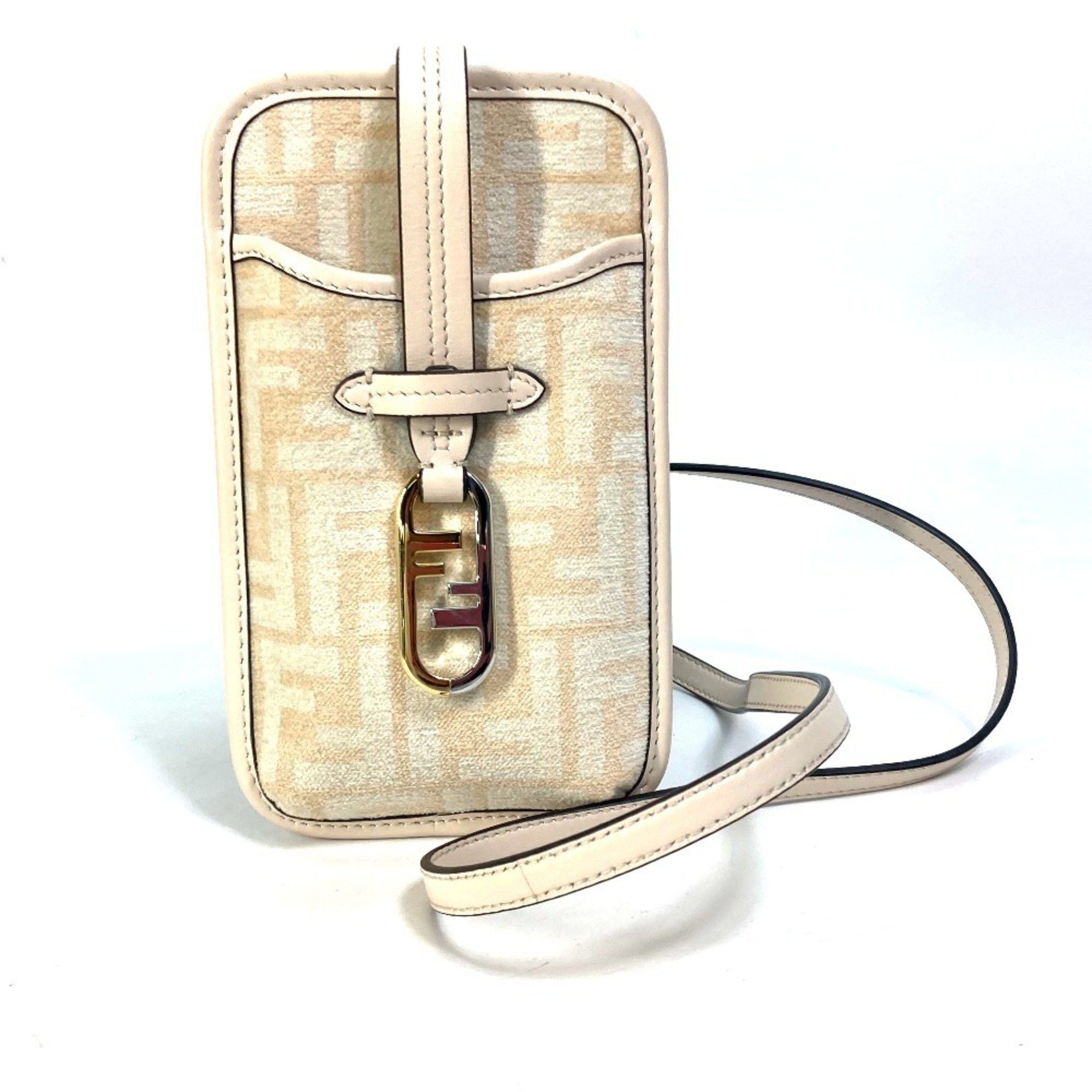 FENDI 7AS131 Zucca Logo Phone Case Pouch Orlock Shoulder Bag Viscose/Leather Beige Women's