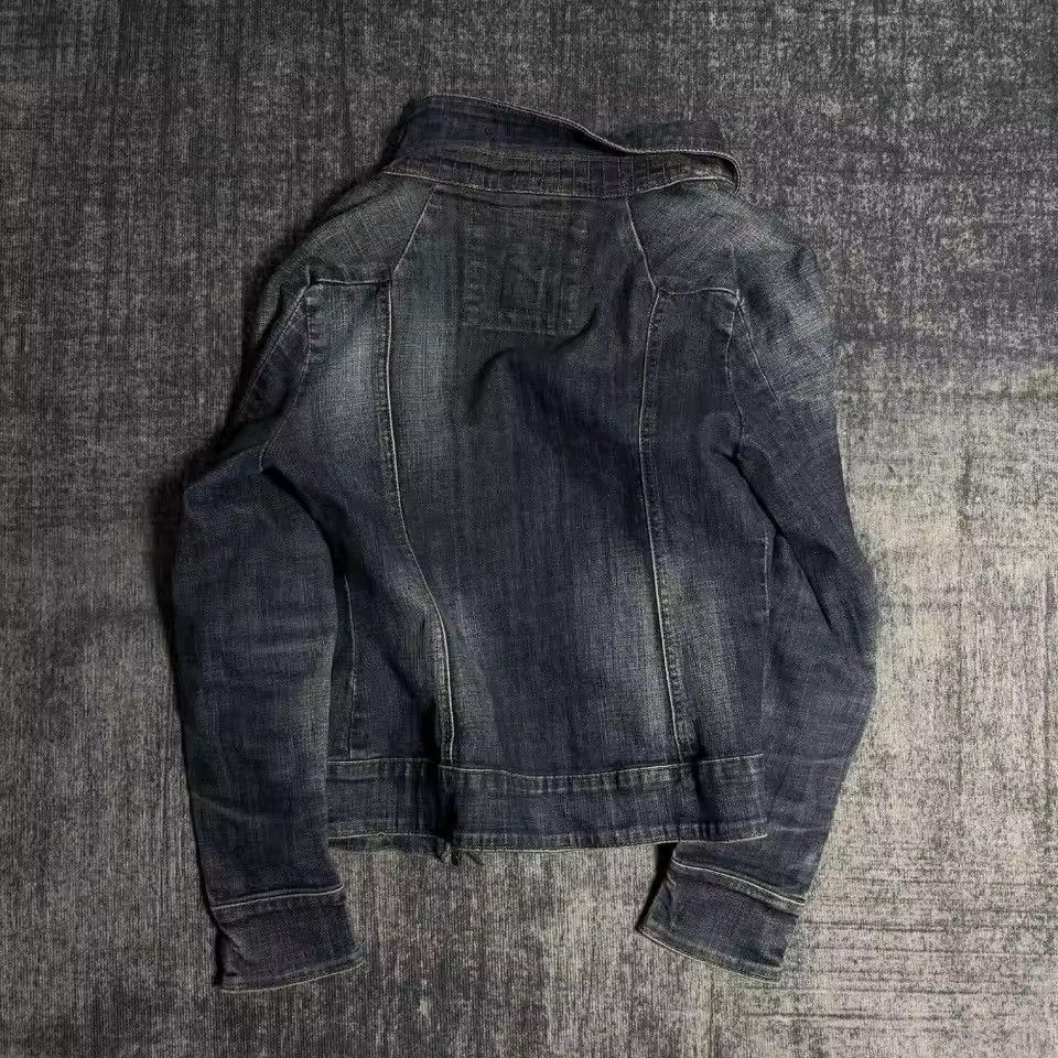 Jean Vintage Retro Style Gothic Zipper Denim Jacket Y2k Size S / US 4 / IT 40 - 2 Thumbnail