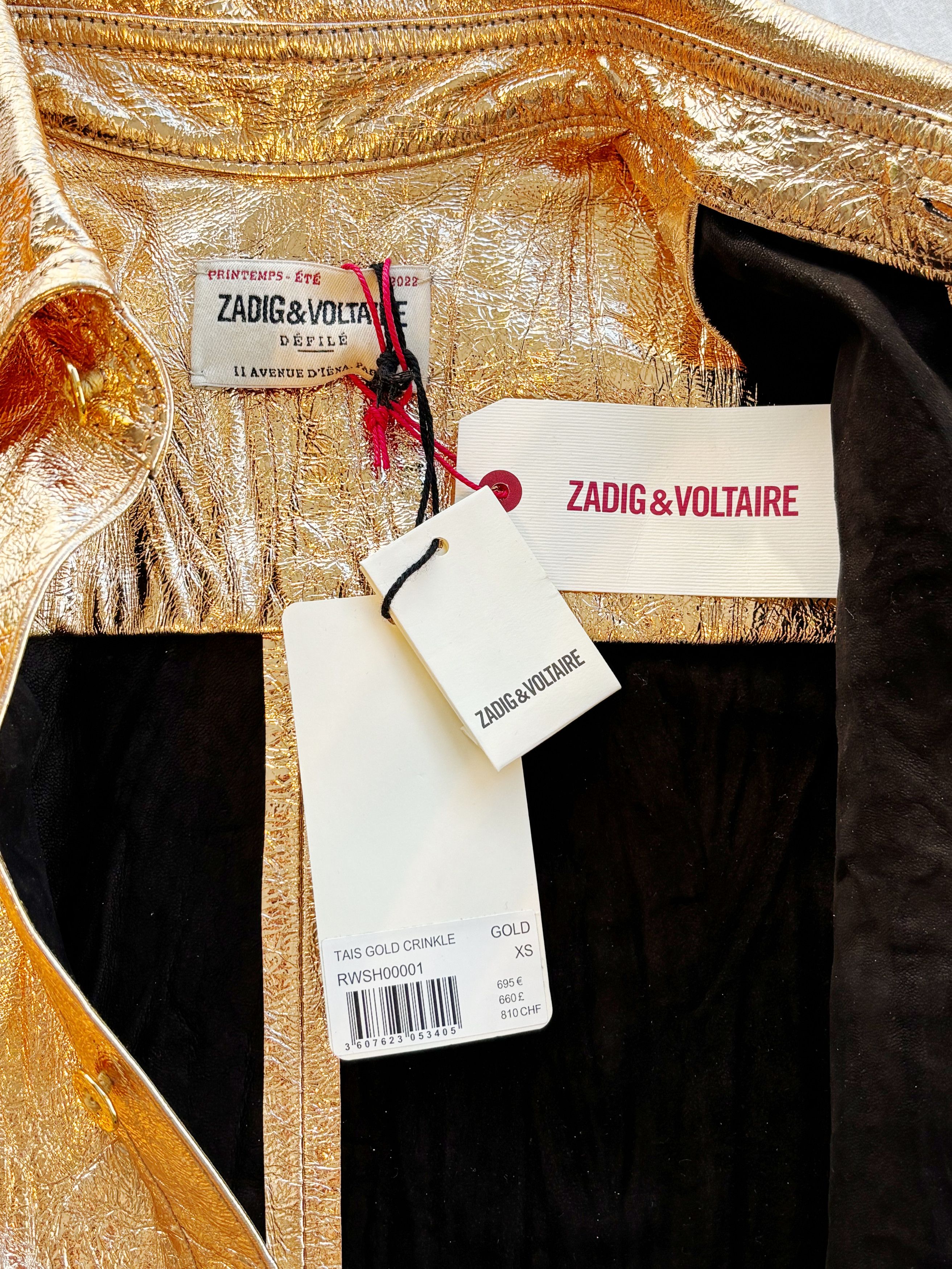 Zadig & Voltaire Zadig & Voltaire Gold Crinkle Leather Shirt – XS – >NEW Size XS / US 0-2 / IT 36-38 - 2 Thumbnail